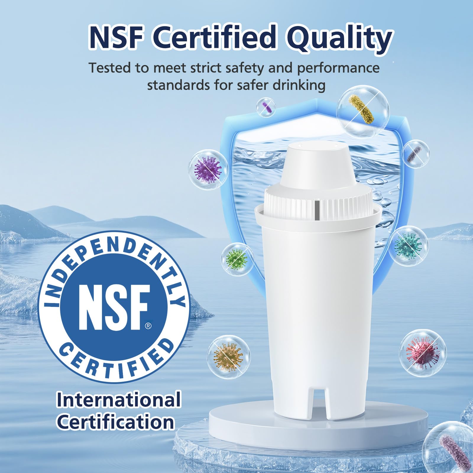 Standard Water Filter Replacement Compatible with Brita Water Pitchers and Dispensers, Classic OB03, Everyday, UltraMax, Metro+, XL, Mavea 107007 35557 and More, NSF Certified Pitcher Filters-6 Pack