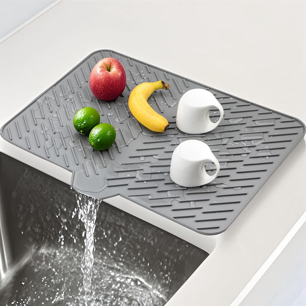 SCYFREID Silicone Dish Drying Mat 23x17 Multiple Usage,Easy clean,Eco-friendly,Heat-resistant Silicone Mat Dish Drying Mats For Kitchen Counter or Sink,Refrigerator or Drawer liner Gray 23inchx17inch