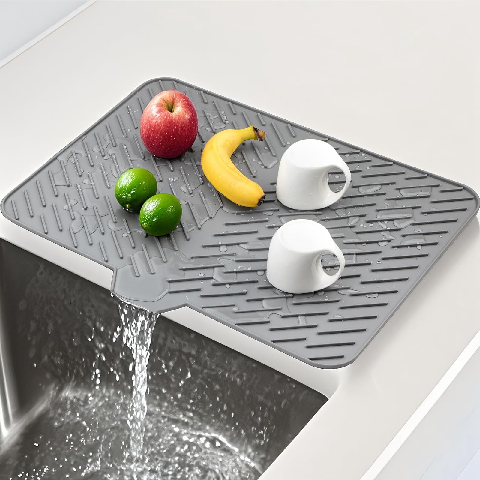 SCYFREID Silicone Dish Drying Mat 23x17 Multiple Usage,Easy clean,Eco-friendly,Heat-resistant Silicone Mat Dish Drying Mats For Kitchen Counter or Sink,Refrigerator or Drawer liner Gray 23inchx17inch