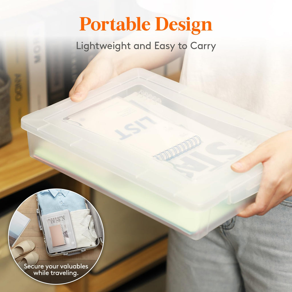 Lifewit 4 Pack Plastic Multi-Purpose Storage Box with Latching Lids, Clear A4 Paper Storage, Classroom Organization, Storage Containers for Craft, Document, Magazine, Art Supplies