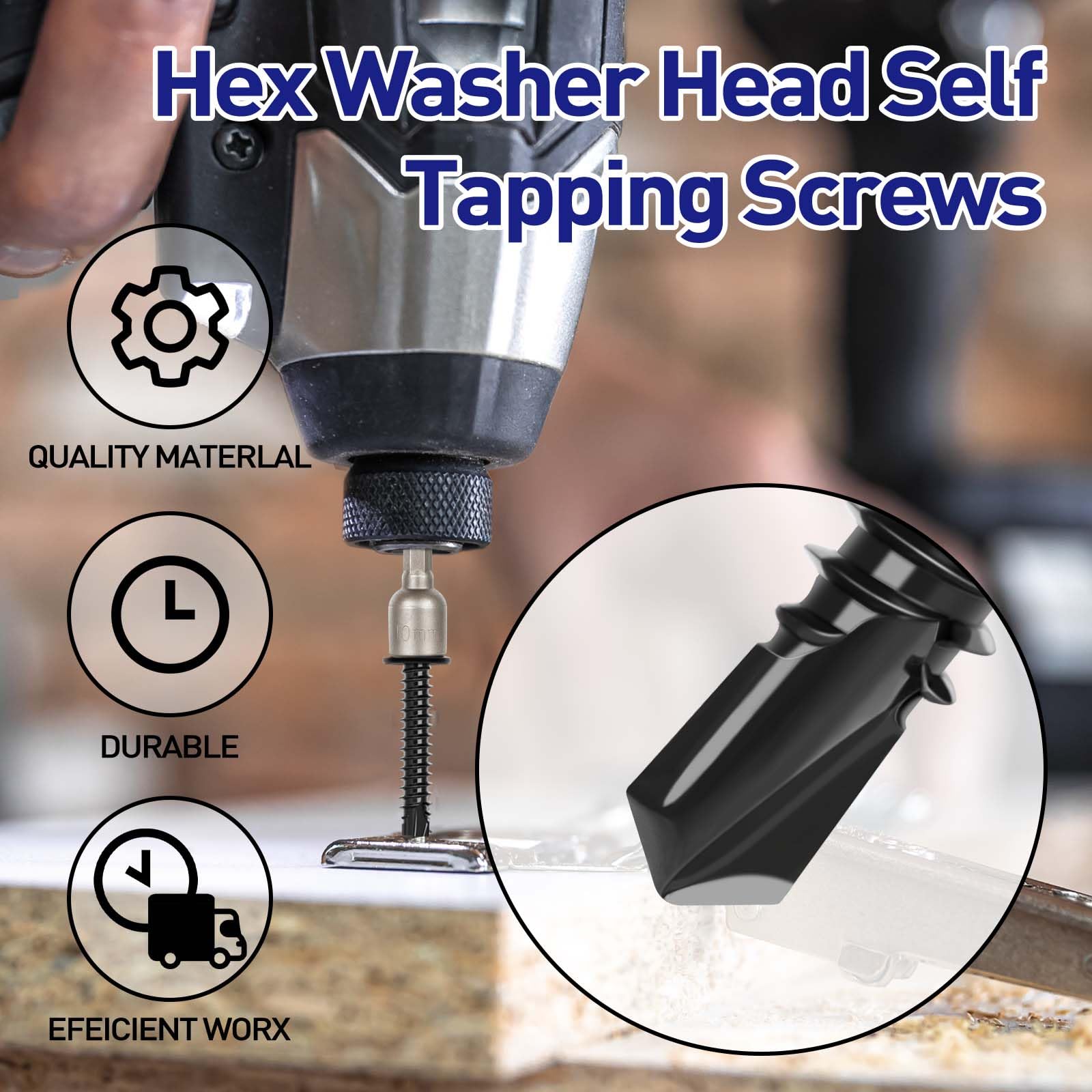 #10 x 1 Hex Washer Head Self Tapping Screws, TEK Screws, Self Drilling, Stainless Steel 410 Sheet Metal Screws, Black Finish, 100 PCS