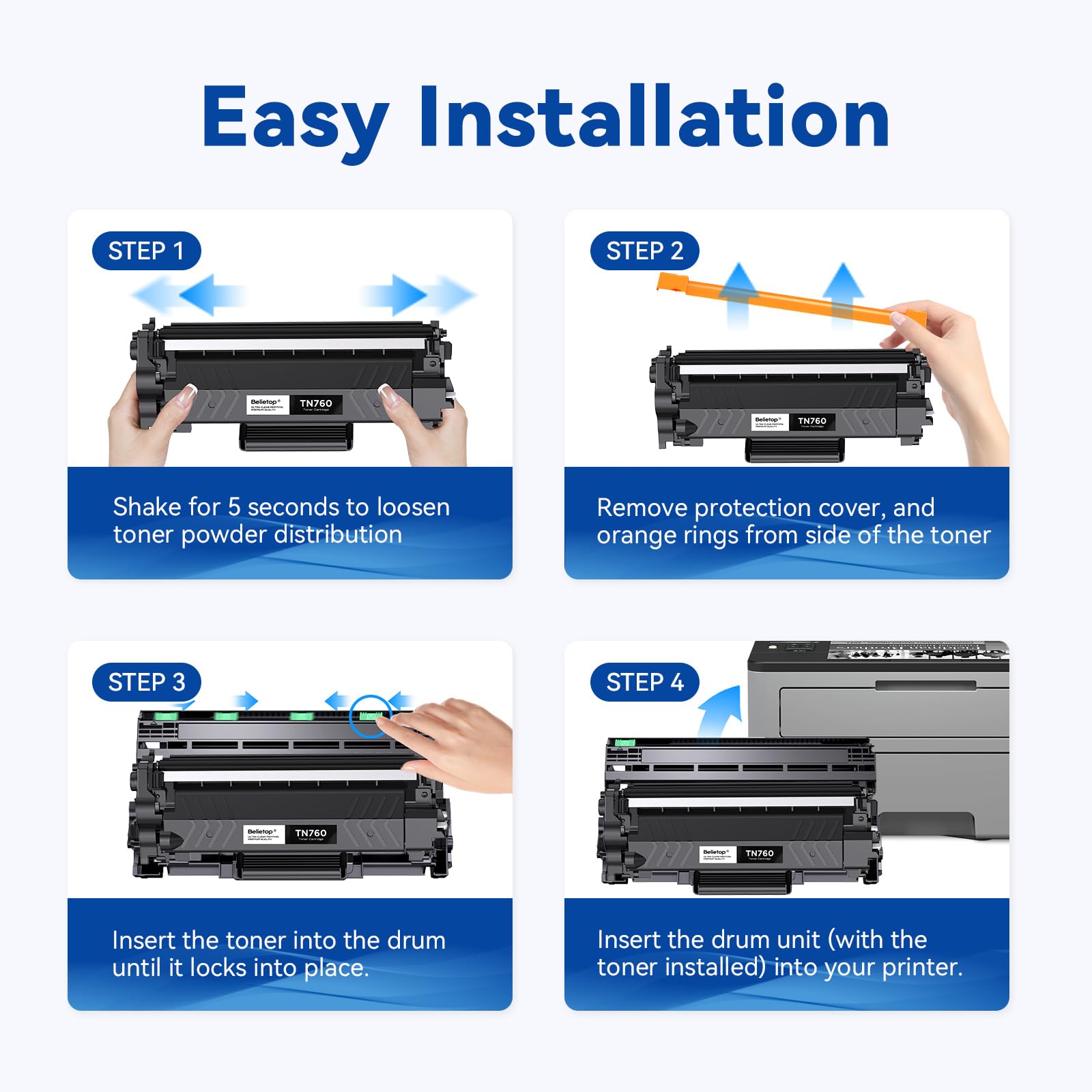 TN760 Toner Cartridges (with Chip) Replacement for TN760 TN 760 TN730 Toner Compatible with Brother DCP-L2550DW MFC-L2750DW MFC-L2690DW MFC-L2717DW HL-L2370DW HL-L2379DW HL-L2390DW HL-L2350DW (2 Pack)