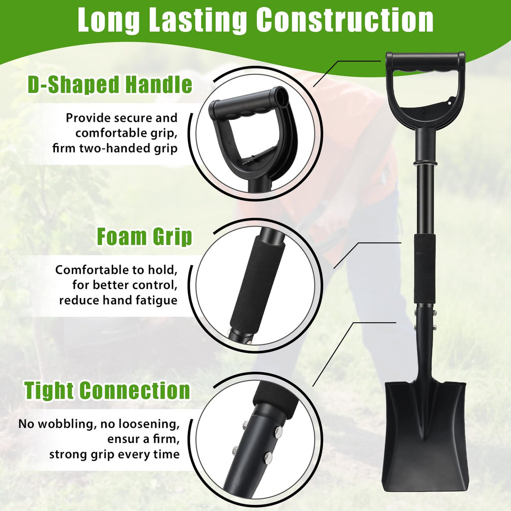 Garden Flat Shovel, 31 Inch Small Metal Square Shovel for Lawn Edging Digging Trenching Transplanting, Heavy Duty Compact Gardening Spade with D Handle for Beach Sand, Kids, Car, Light Work