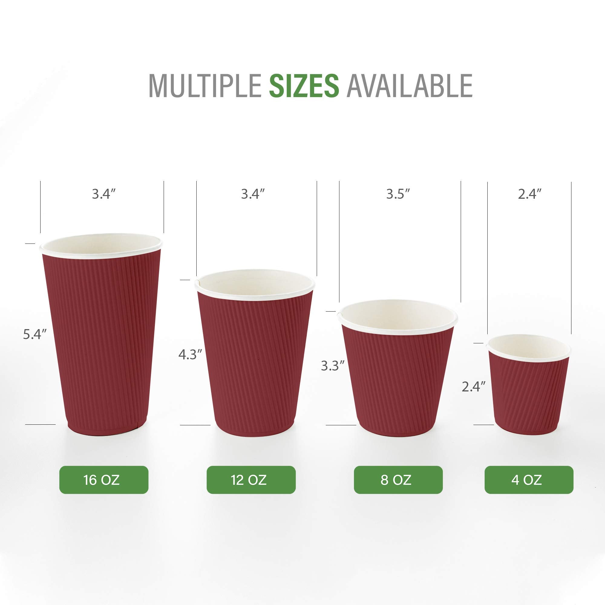 Restaurantware Ripple Wall Coffee Cups 25 Count 4 Ounce Insulated Crimson Paper Cups, Rolled Rim Spill-Resistant Disposable Paper Non-Slip for Coffee, Beverages