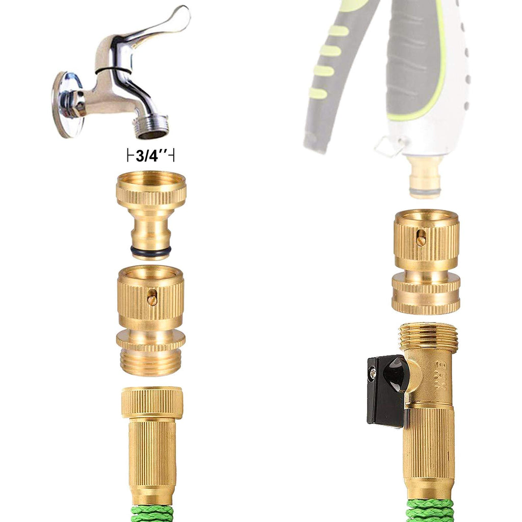 Primachen Garden Hose Quick Connectors Solid Brass 3/4 inch GHT Easy Connect Fittings No-Leak Water Hose Male Female (5 Sets)