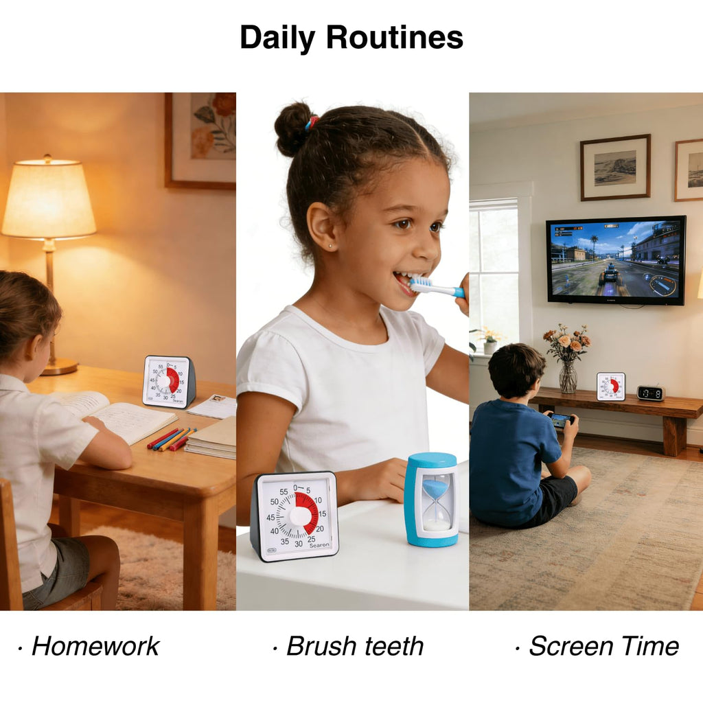 Searon Visual Timer for Kids – 60 Minute Countdown Timer with Color Disk, Quiet Time Management Timer for Study, Homework, Classroom, ADHD & Daily Routines (Black)