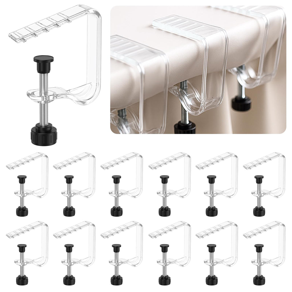 12 Piece Adjustable Tablecloth Clips with Strong Clamping Force to Prevent Slippage. Damage-Free Table Cloth Holder Clips , Easy to Install, Suitable for Tables with Thickness Between 0.4-1.96 Inch.