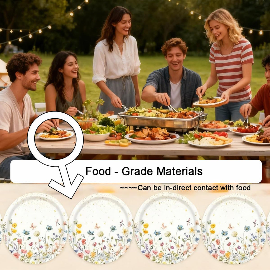 40 Pcs Floral Party Supplies Wildflower Paper Plates for Wedding Party Supplies Disposable Dessert Dinner Plates Party Garden Tableware Decoration (9inch)