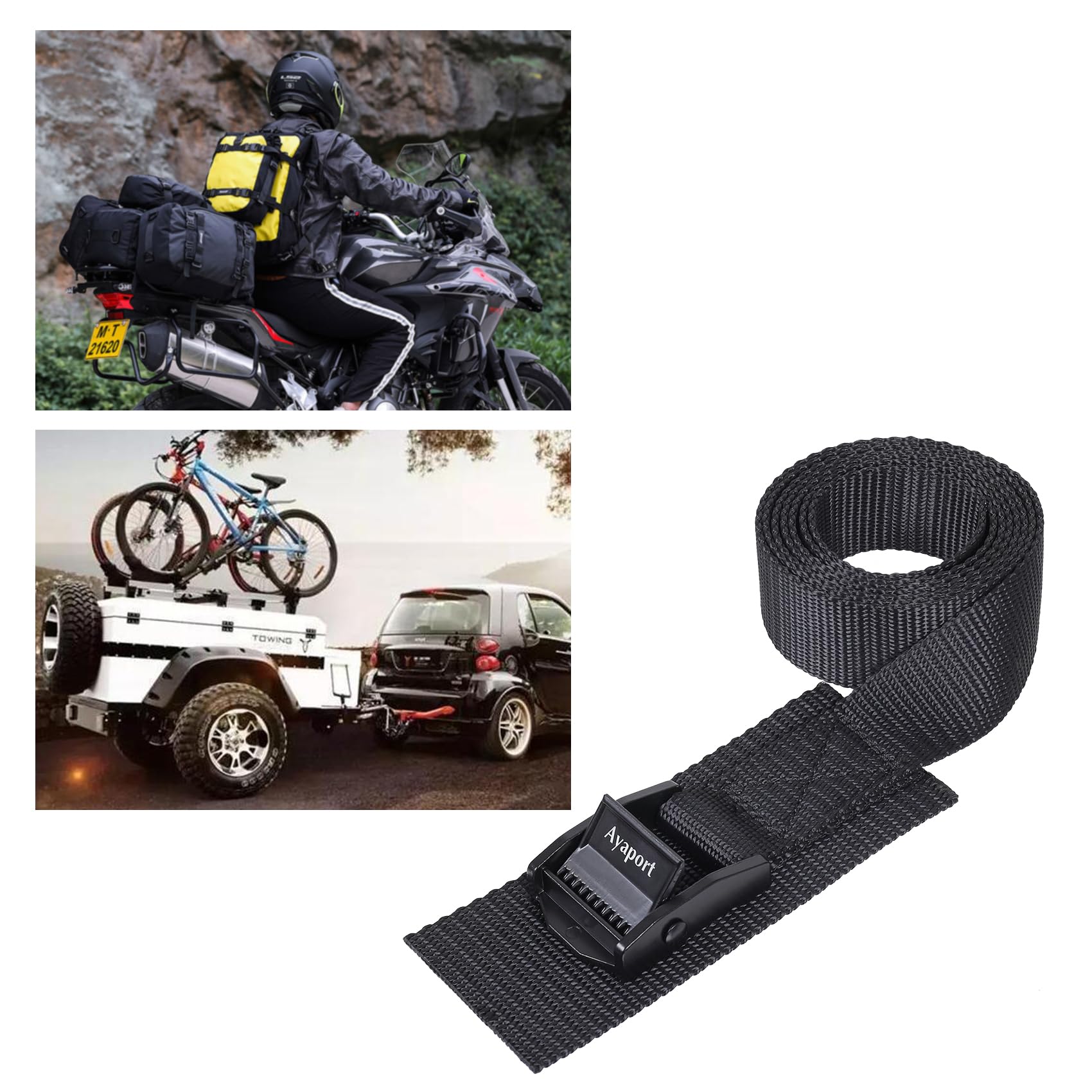 Ayaport Lashing Straps with Buckles Adjustable Cam Buckle Tie Down Cinch Strap for Packing Black 4 Pack (0.75'' x 48'')