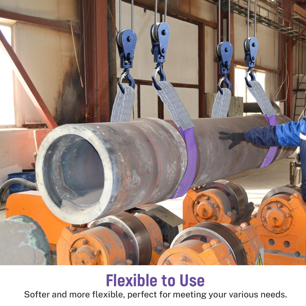 Vigtayue 2-Pack 1Inches x 3.3Ft 2-Ply Twisted Eye & Eye Polyester Lifting Sling, Lifting Slings 2204lbs Webbing Sling,Heavy Duty Lift Sling Web for Industrial Shop Use, Hoist, Tree Stumps, Purple