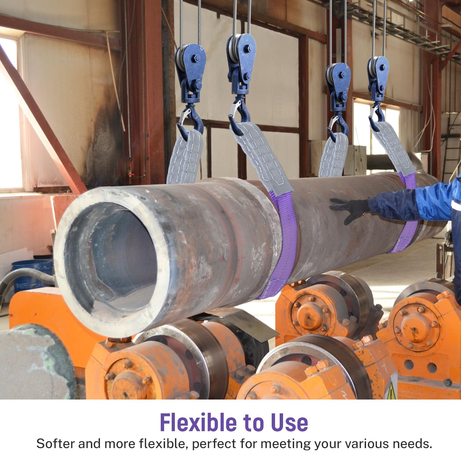Vigtayue 2-Pack 1Inches x 3.3Ft 2-Ply Twisted Eye & Eye Polyester Lifting Sling, Lifting Slings 2204lbs Webbing Sling,Heavy Duty Lift Sling Web for Industrial Shop Use, Hoist, Tree Stumps, Purple