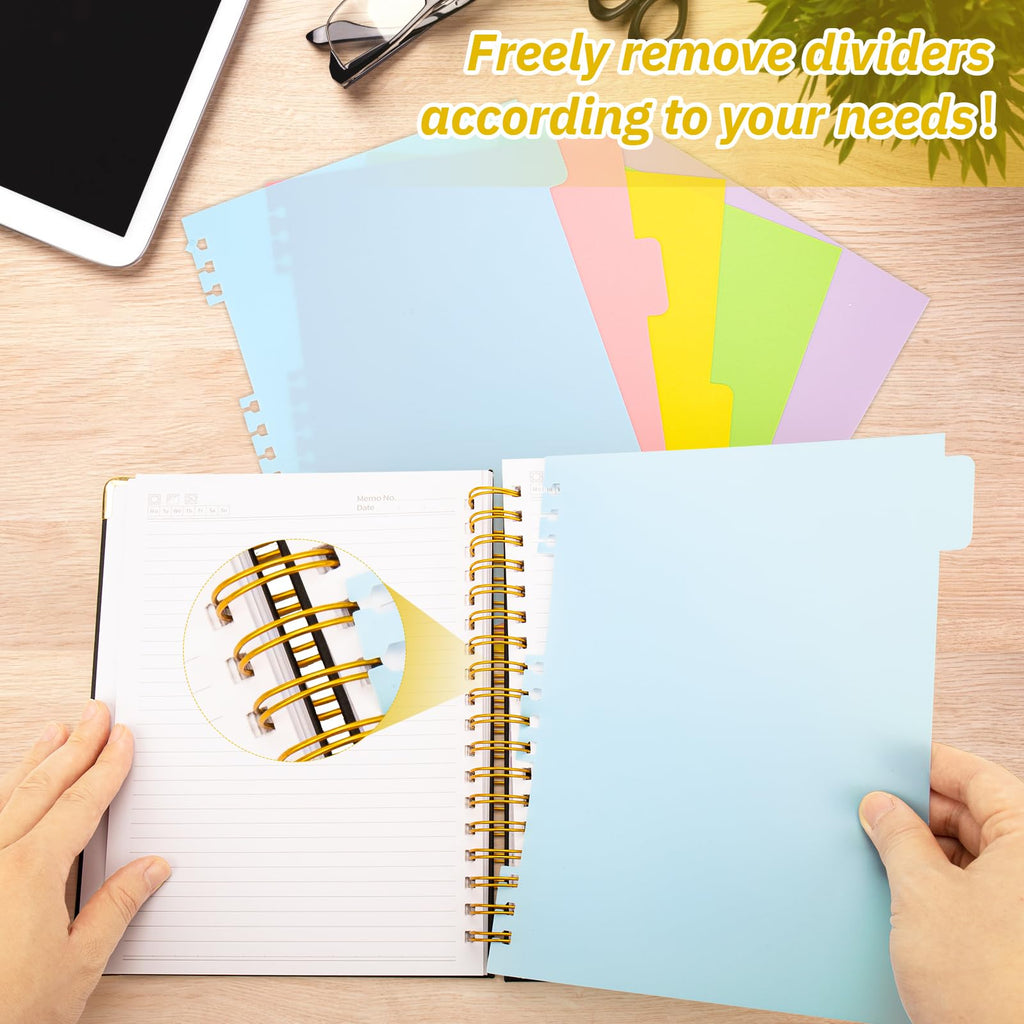 ONLYESH Spiral Notebook Journal,300Pages Hardcover Spiral Notebook journal with Removable Dividers Tabs,7.3"x10" Large Lined Journaling for Work, School, Women, Men（BLACK）
