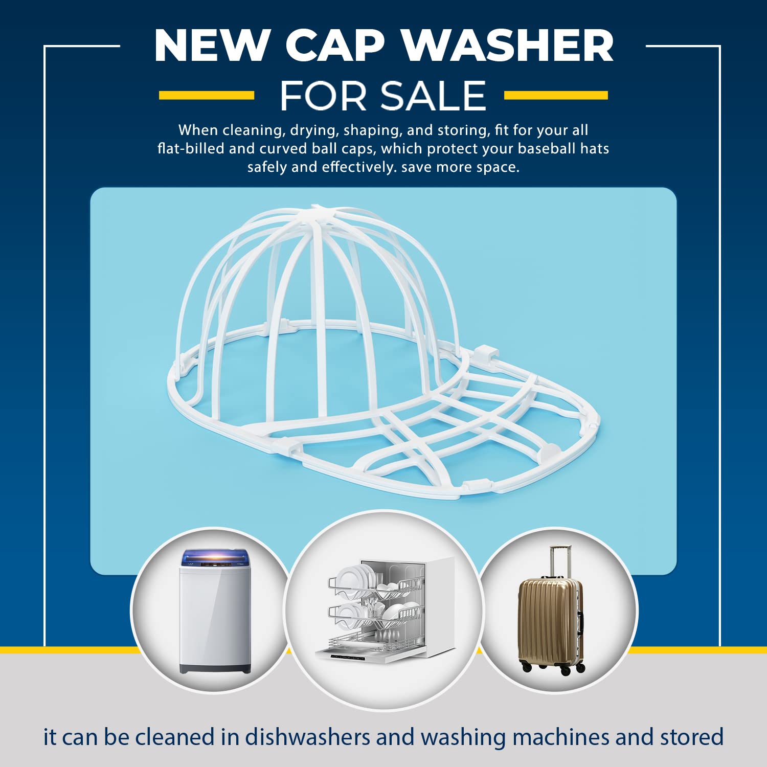 Hat Washer and Cleaner Cage for Baseball Caps - Fits Adult and Kid's Sizes - White (4 Pack)