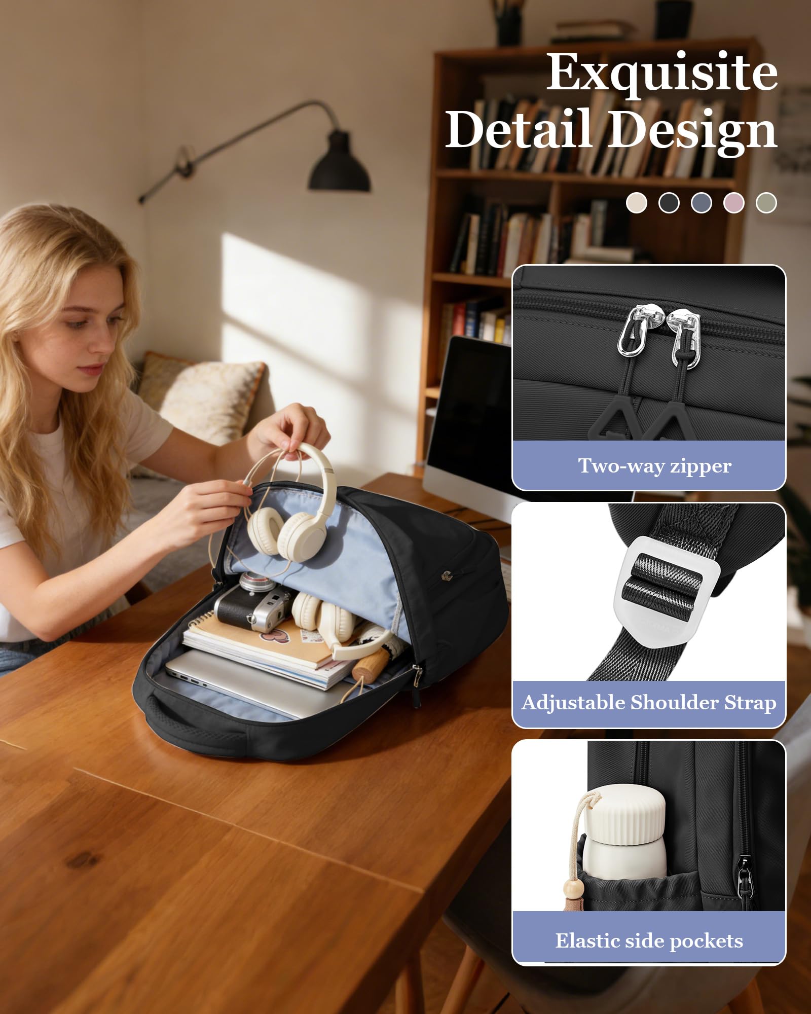 Black Backpack For Women Men,School Backpack For Teens Boys Girls,College Waterproof Laptop Backpack