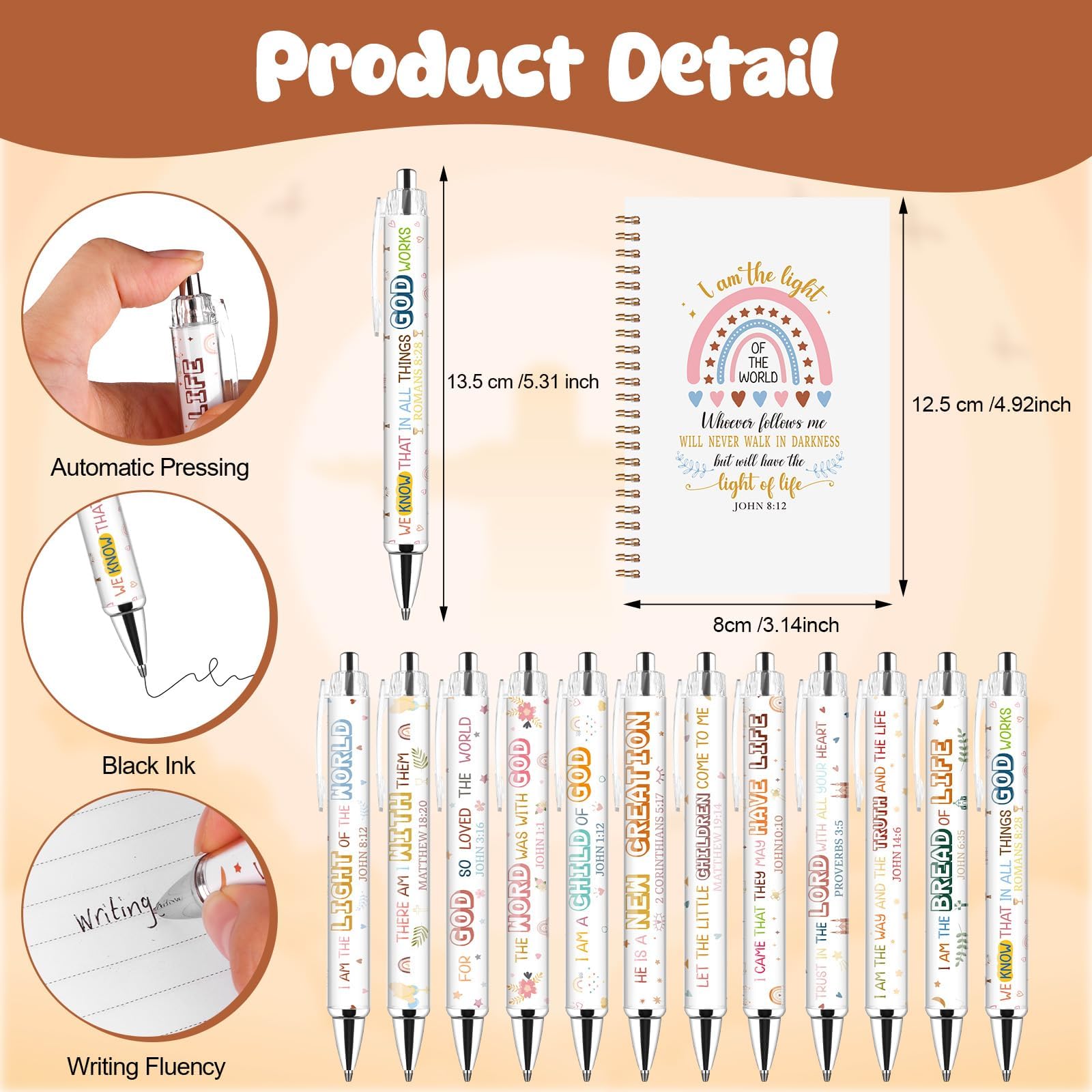 GANGBARU 24 Pcs Christian Gifts Notebooks Bible Verse Ballpoint Pen Religious Spiral Notebook Inspirational Pens Scripture Journals Notepad Bulk for Women Men Church Office Sunday School Supplies