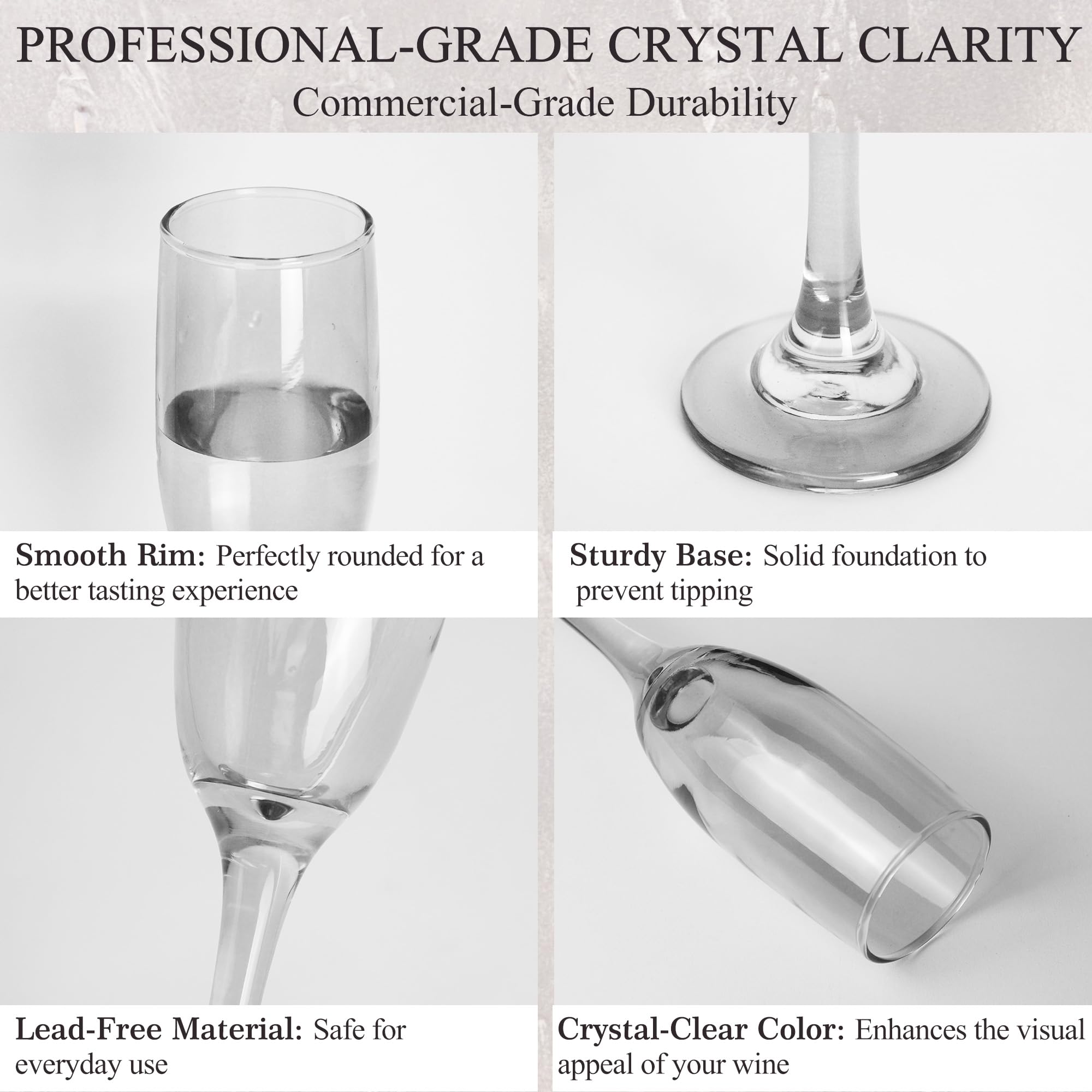 GLAZVIA Champagne Flutes Glasses Set of 6-6oz Elegant Crystal Glass, Classic Long Stem Clear Champagne Flute Gift for Wedding, Anniversaries, Parties, Birthday, Restaurant, Home Bar