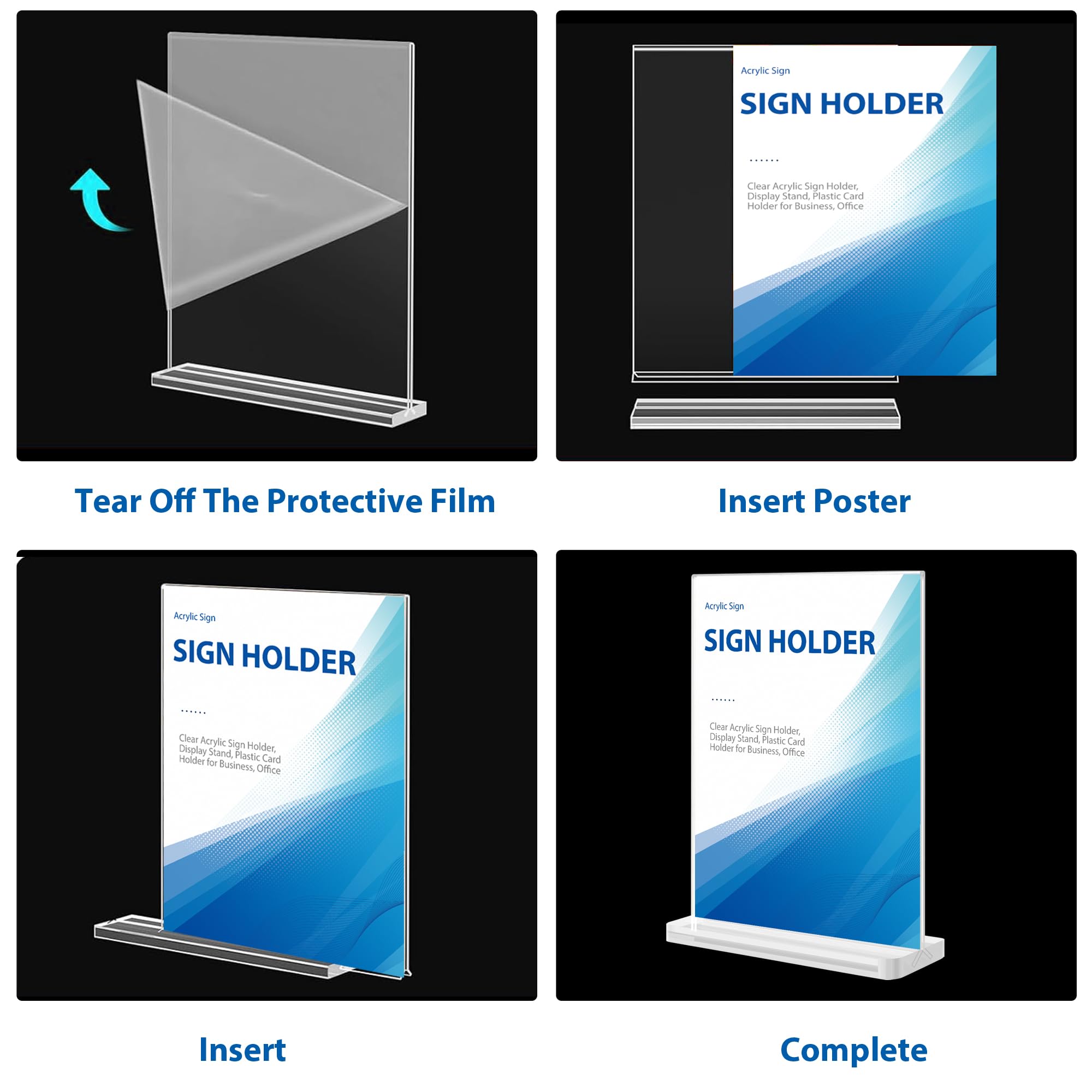 10 Pack Acrylic Sign Holder Clear Display Stand Double Sided Vertical Flyer Menu Brochure Holders for Restaurant Wedding School Office Hotel Party, 4 x 6Inch (10PCS)