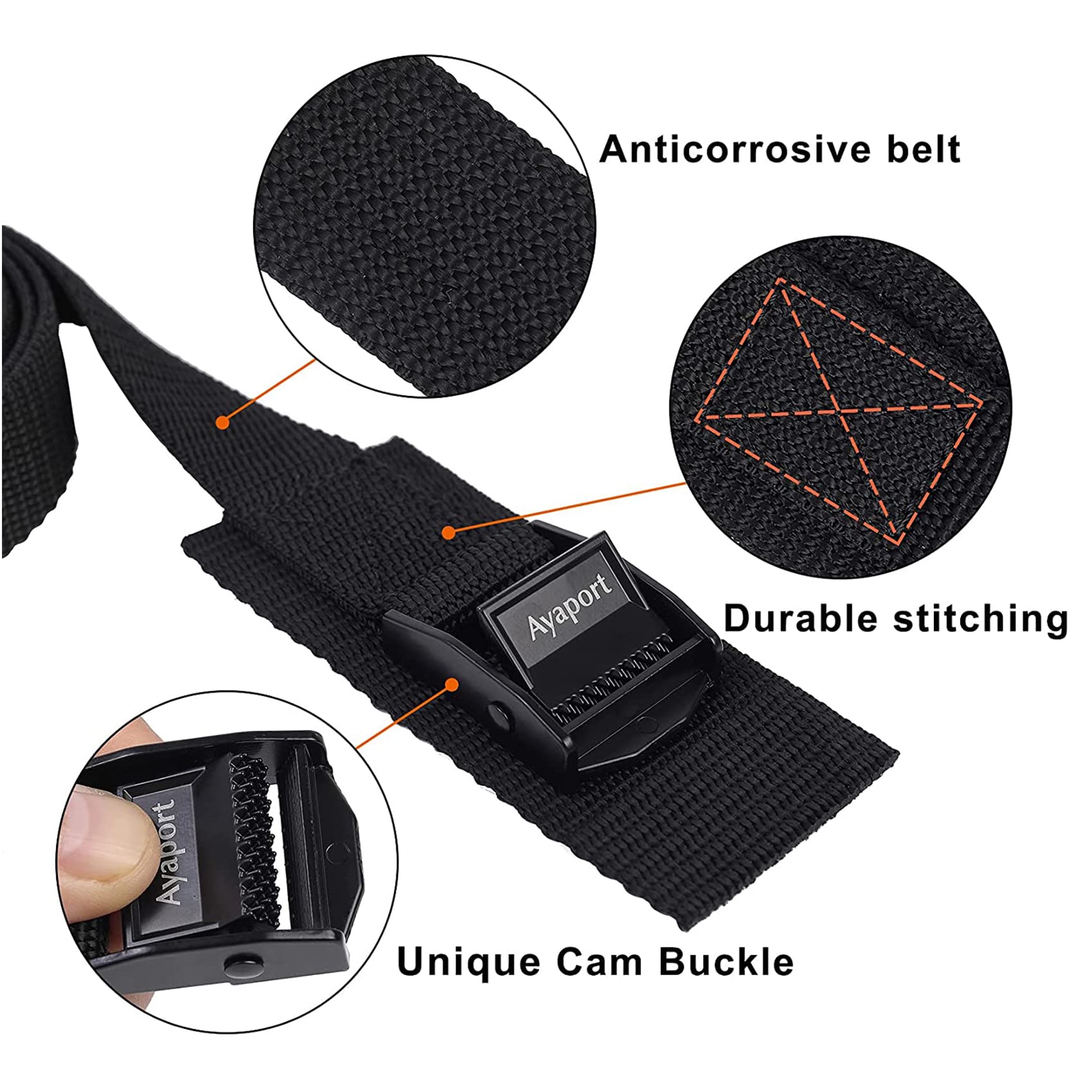 Ayaport Lashing Straps with Buckles Adjustable Cam Buckle Tie Down Cinch Strap for Packing Black 4 Pack (0.75'' x 48'')