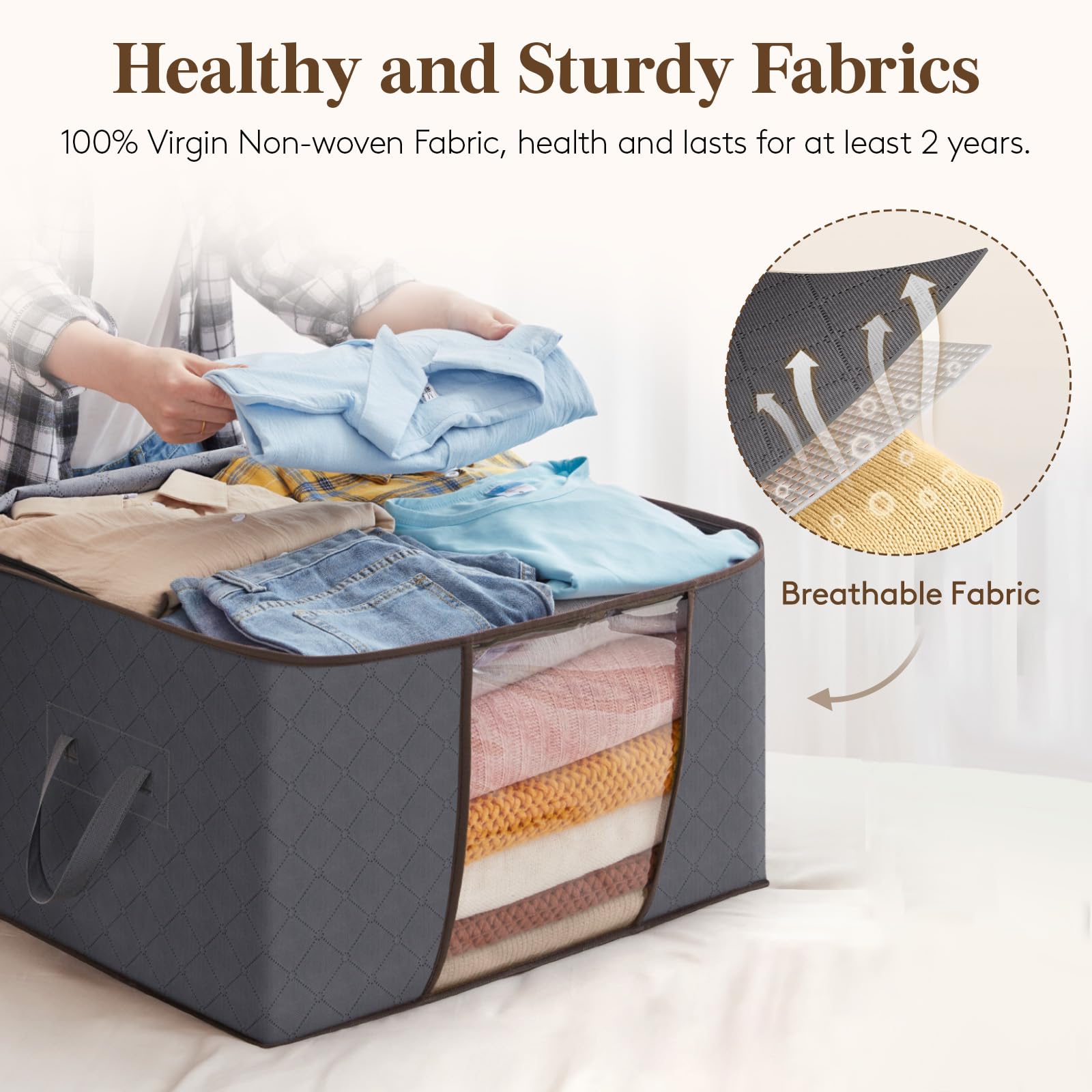 Lifewit 6 Pack Clothes Storage Bags, Foldable Fabric Closet Storage Containers and Organization, Underbed Lidded Storage Bins for Clothing, Blankets with Reinforced Handle, Sturdy Zipper, Clear Window