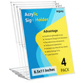 4 Pack Acrylic Sign Holder 8.5x11, Clear Plastic Slanted Back Sign Holders, Desktop Papers Menus Frame Flyer Document Holder Display Stand for Coffee Shops, Hotels, Offices, Public Spaces