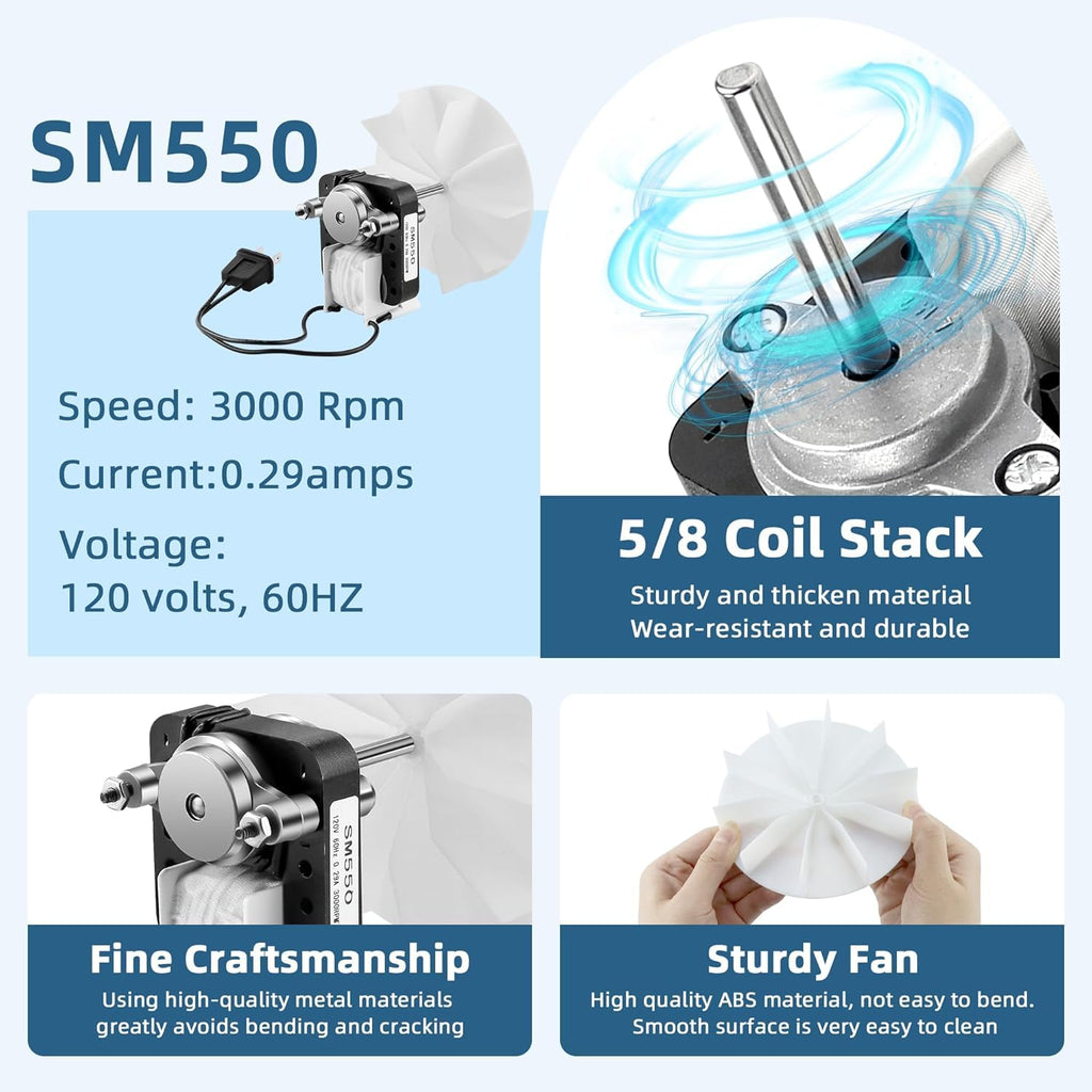 SM550 Bathroom Fan Motor Replacement Kit, 50 CFM, Exhaust Fan Motor Replacement for Broan F650, Bay Motors, Sears 569