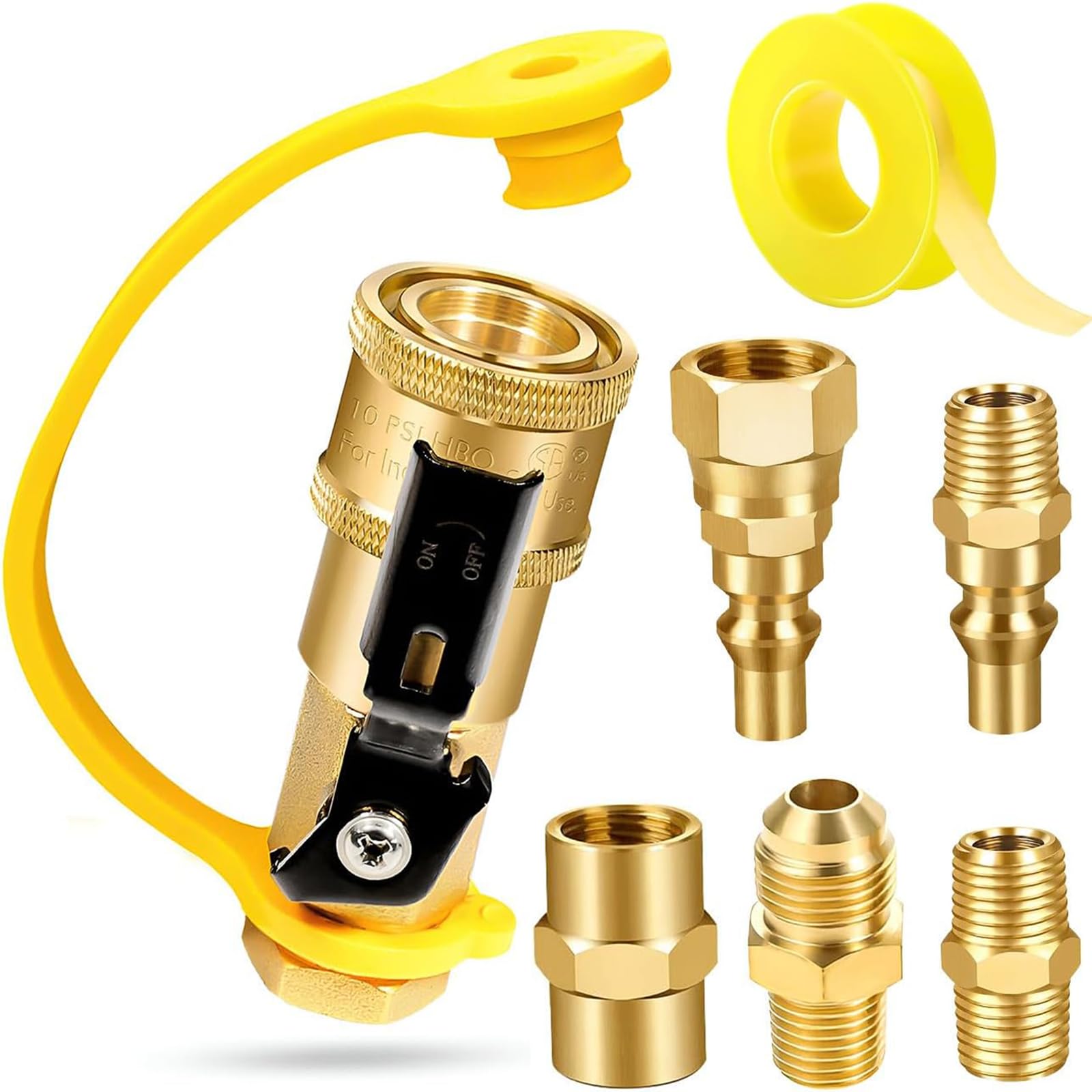 7pcs Propane Quick Connect Fittings, 1/4" RV Shutoff Valve, and Versatile Adapter for Low Pressure Gas Appliances and RV Propane Quick Connections