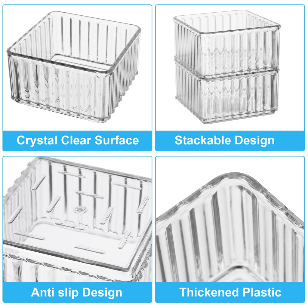 14 Pieces Clear Drawer Organizer Set, Stackable Drawer Storage Bins with Non-Slip Base, 4 Sizes up to 9.92"x6.23", Plastic Containers for Makeup, Kitchen, Office (14 Pack)