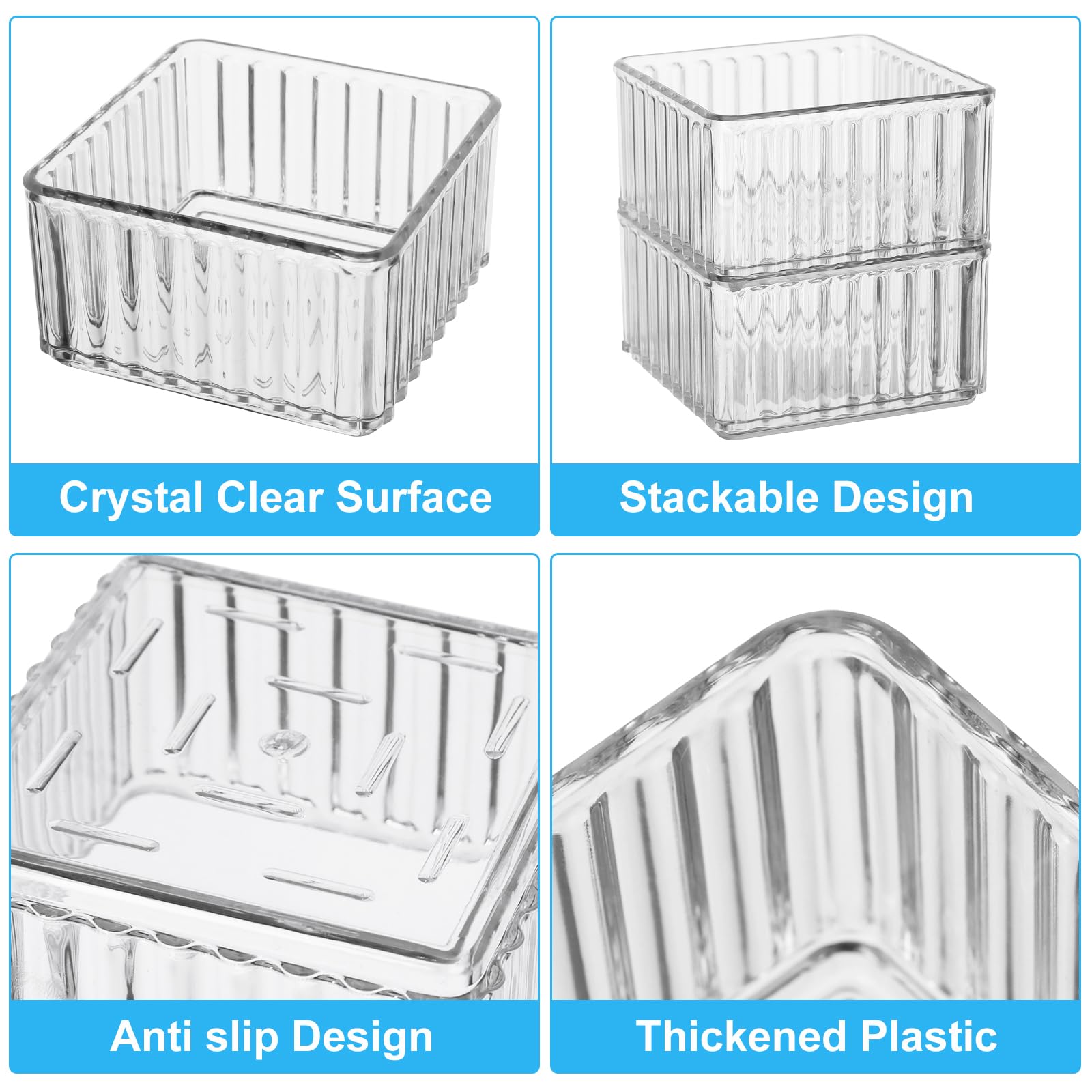 14 Pieces Clear Drawer Organizer Set, Stackable Drawer Storage Bins with Non-Slip Base, 4 Sizes up to 9.92"x6.23", Plastic Containers for Makeup, Kitchen, Office (14 Pack)