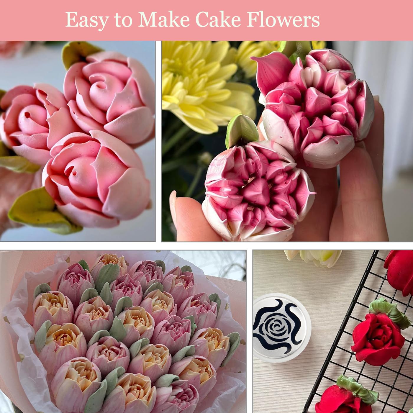 6 Pack Extra Large Flower Russian Piping Tips Set, Stainless Steel Rose Tulip Icing Tips for Cake Decorating Supplies DIY Baking, Floral Piping Tips Flower Bouquet for Cookies Desserts Baking Tool