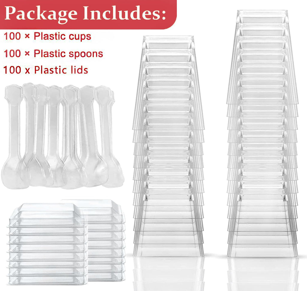 Dessert Cups, 100 Pack 5 oz Plastic Appetizer Cups for Party, Parfait Cups Mini Dessert Cups with Spoons Yogurt Parfait Containers, Shooter Cups for Pudding Fruit and Ice Cream
