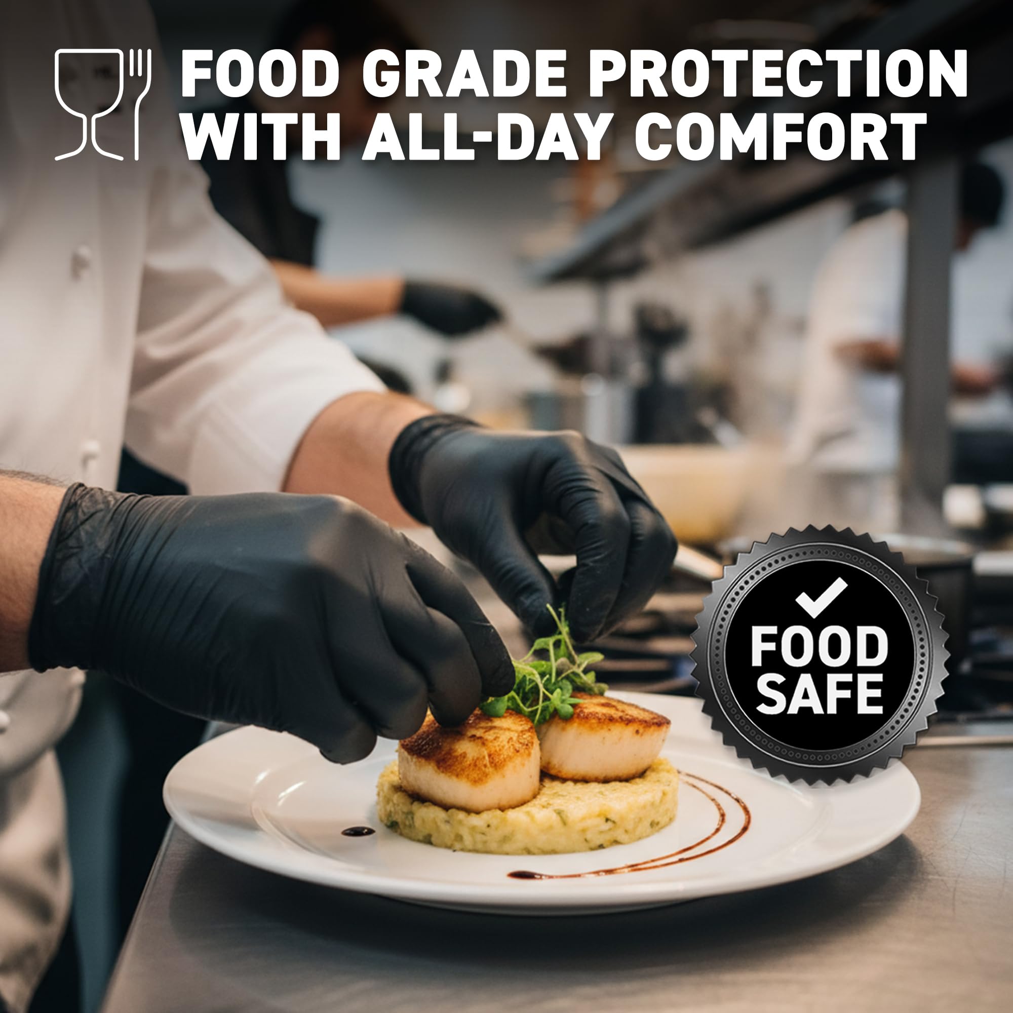 72HRS Black Nitrile Gloves - Disposable Gloves-4 Mil, Gant Noir, Gants Jetables, Black Gloves for Cooking & Cleaning