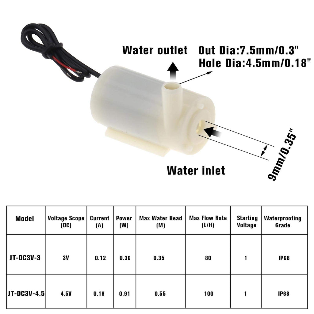 4Pcs Micro Submersible Mini Water Pump DC 3V-5V with 10ft Clear Vinyl Tubing Set for Fish Tank Garden Plant