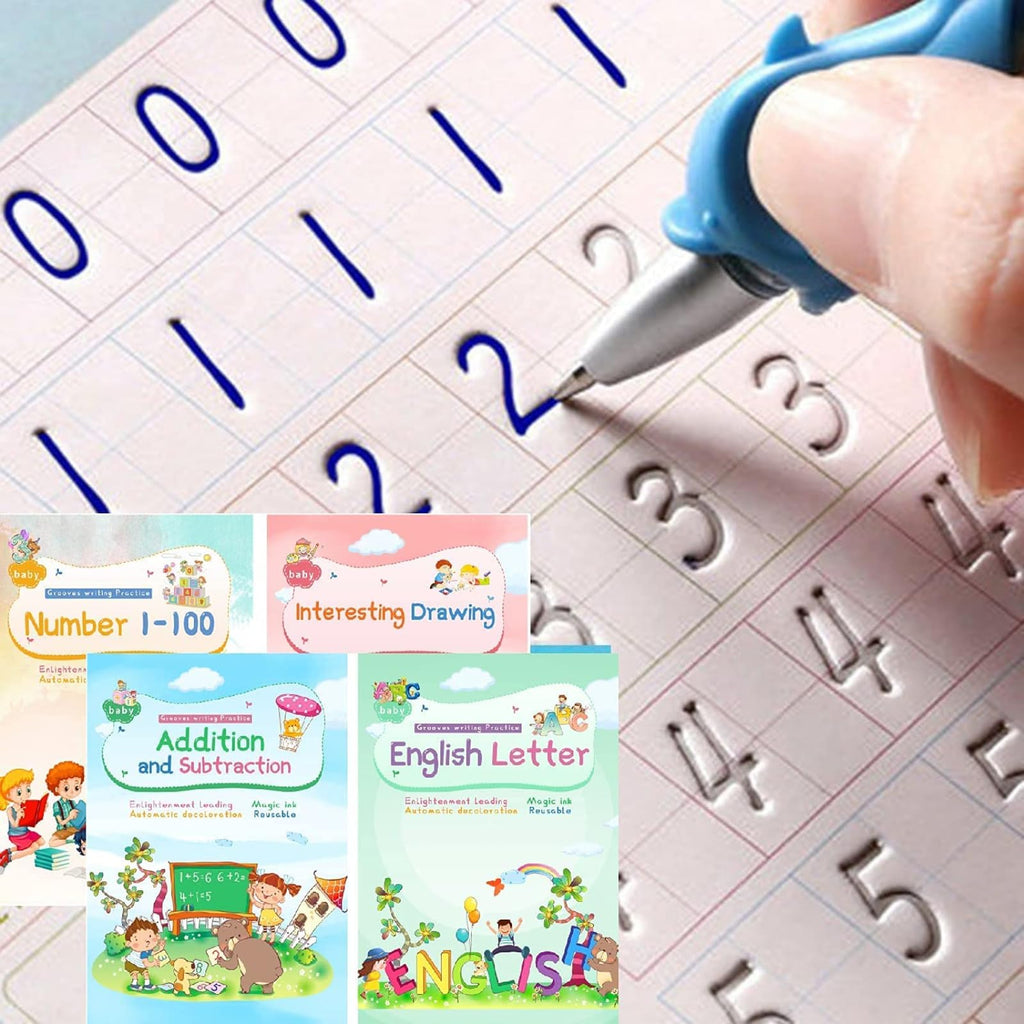 Magical Handwriting Workbooks Handwriting Practice Magic Copybook, Handwriting Aid Magic Pen Reusable Copybook Grooves Template Design for Children
