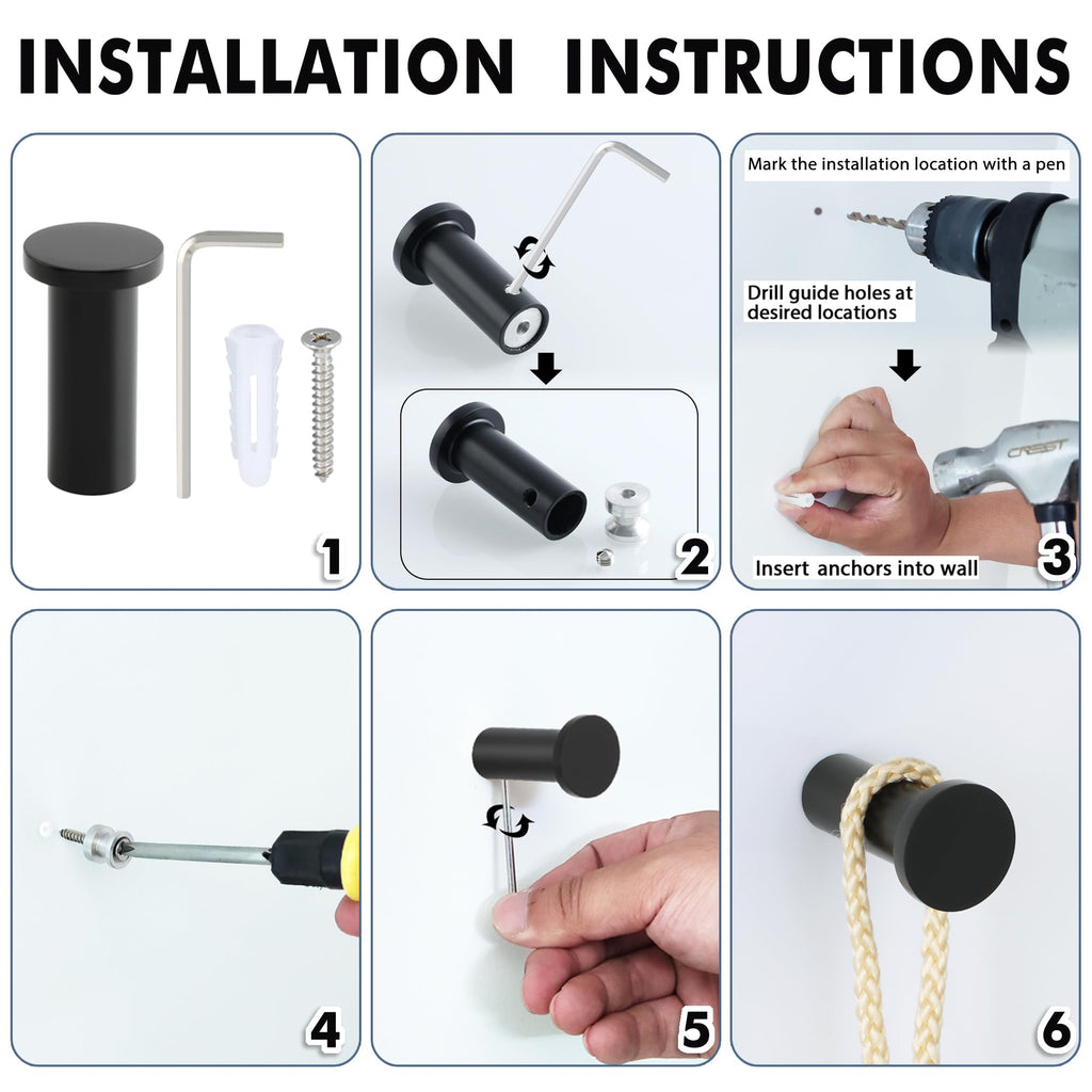 SAYAYO Black Towel Hooks Coat Hooks Wall Mounted 4 Packs Wall Hooks for Hanging, Heavy Duty 304 Stainless Steel Bathroom Hooks Up to 33 lbs for Outdoor, Bedroom, Kitchen, Hotel Door, GOY001Y