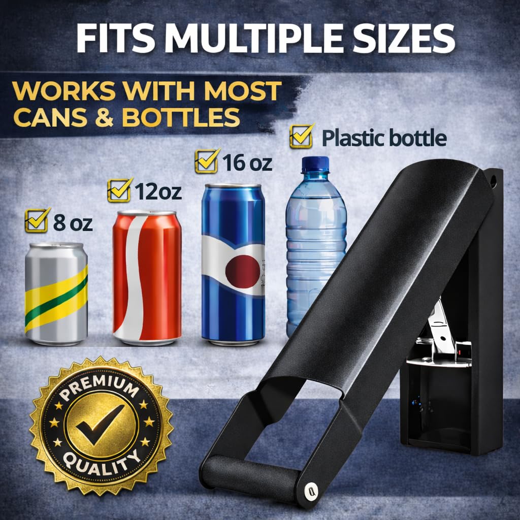 Wall Mounted Can Crusher Black - 8oz 12oz 16oz Aluminum Can Crusher for Recycling Heavy Duty Bin Smasher for Recycling Compactor for Seltzer Soda Beer Plastic Bottle