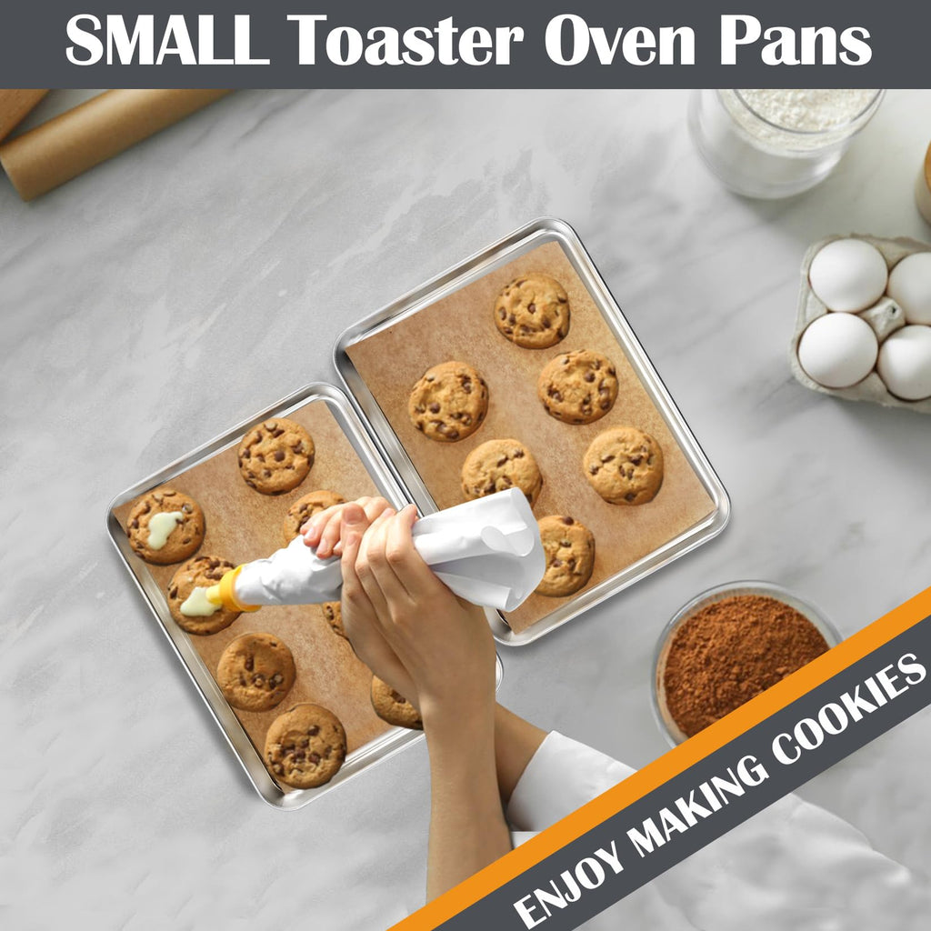 9 Inch Baking Sheet Pan Set (2Pcs), Joyfair Stainless Steel Cookie Sheets, Commercial Metal Pans Toaster Oven Tray Bakeware for Jelly Roll/Bread/Bacon, Heavy Gauge, Rust-free & Dishwasher Safe