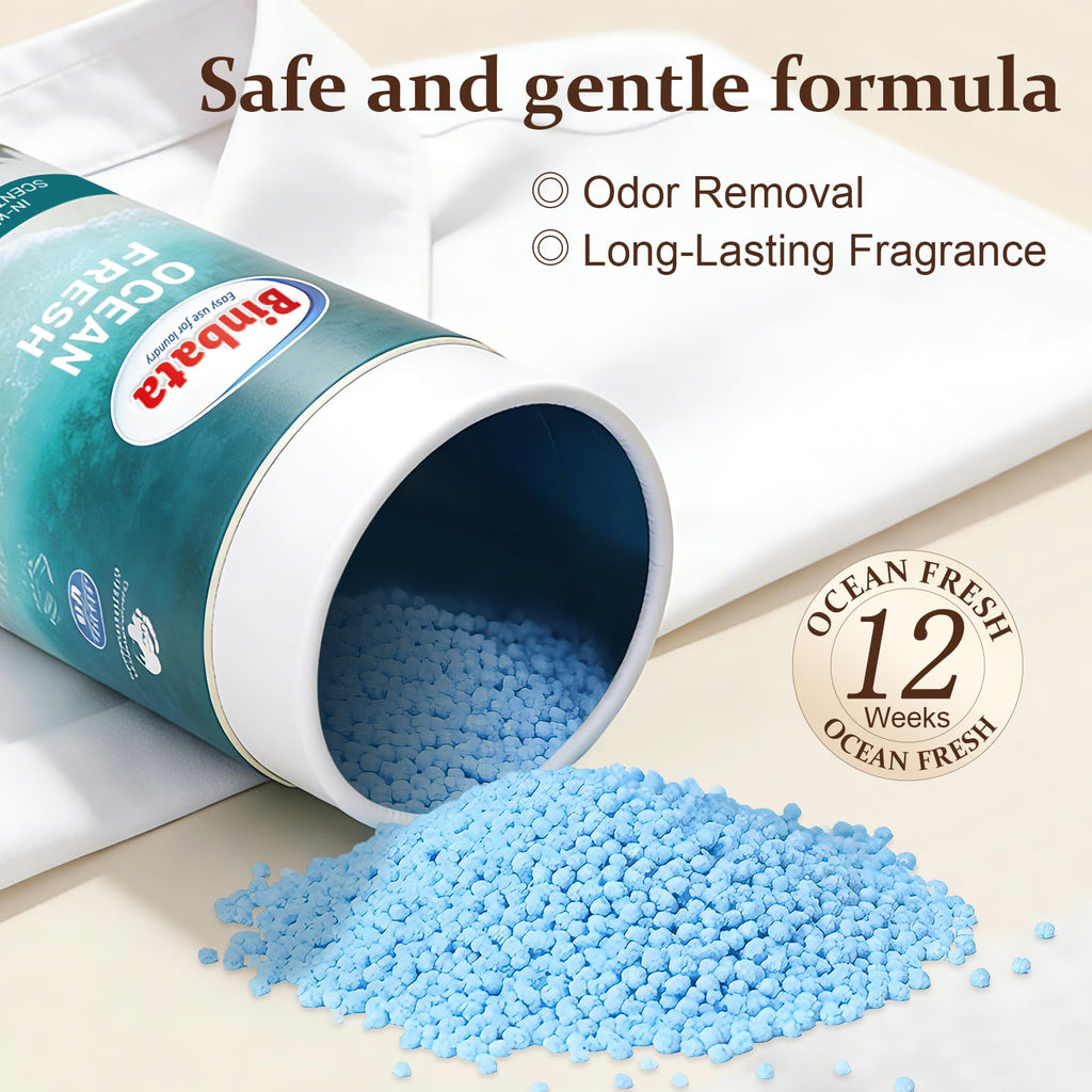 Eco‑Friendly Scent Beads Laundry 850 Grams, Gentle In‑Wash Scent Booster Beads with Plastic Free Recyclable Package, Up to 85 Washing Cycles for 12 week Long-Lasting Freshness, Ocean Fresh Scent