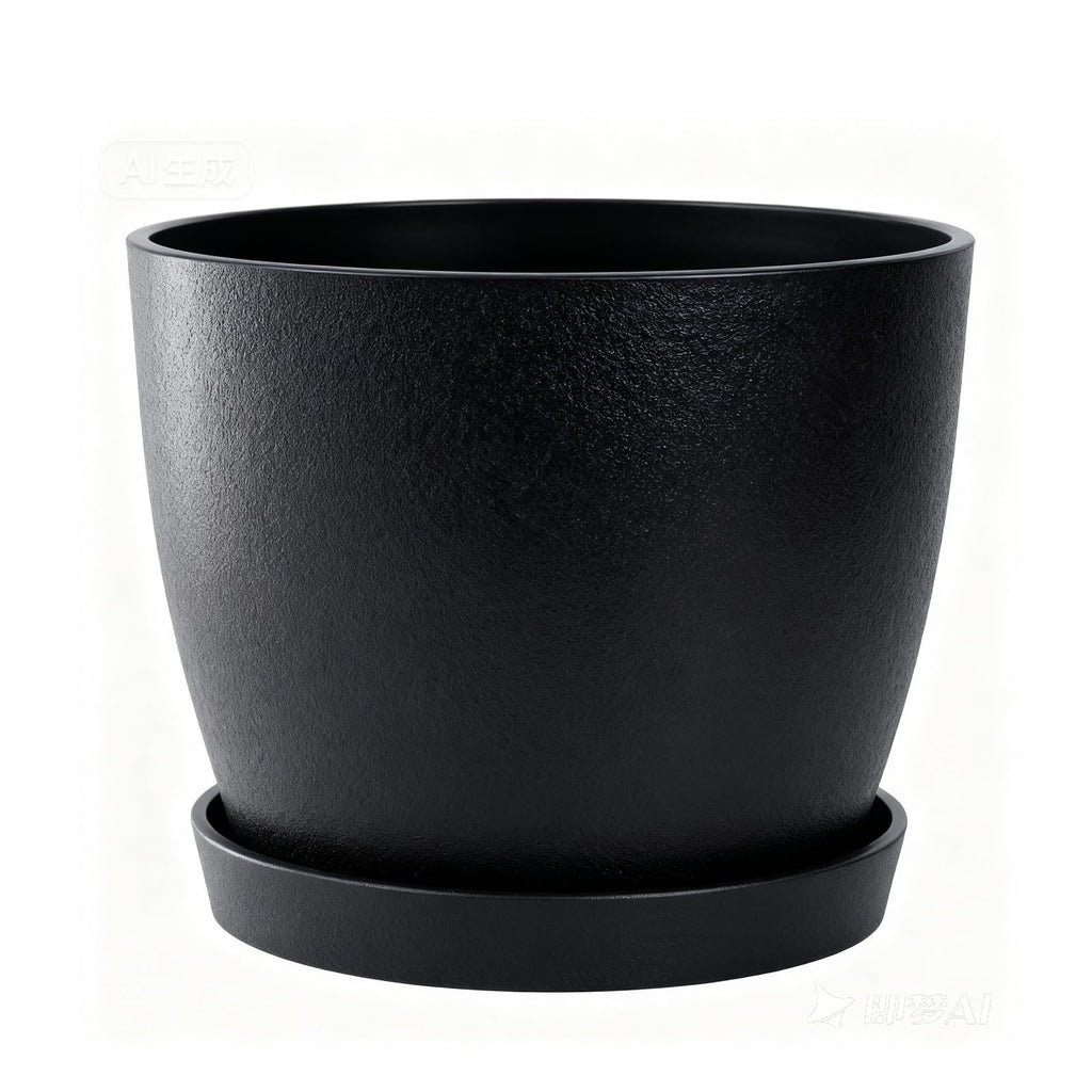 Bamworld 9 Inch Round Plastic Planter Pot with Drainage Holes, Modern Indoor Outdoor Planters for Succulents Flowers Small Plants, Garden Decor (Black)