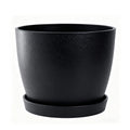 Bamworld 9 Inch Round Plastic Planter Pot with Drainage Holes, Modern Indoor Outdoor Planters for Succulents Flowers Small Plants, Garden Decor (Black)