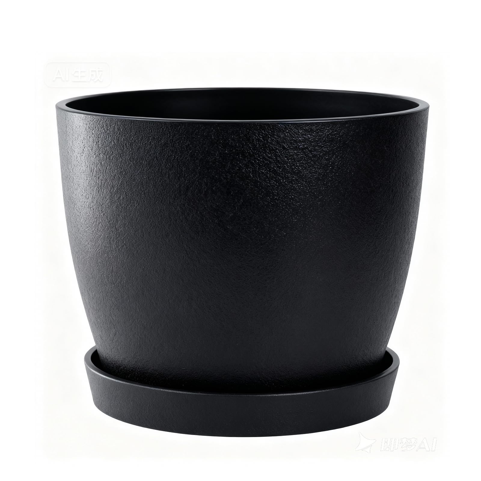 Bamworld 9 Inch Round Plastic Planter Pot with Drainage Holes, Modern Indoor Outdoor Planters for Succulents Flowers Small Plants, Garden Decor (Black)