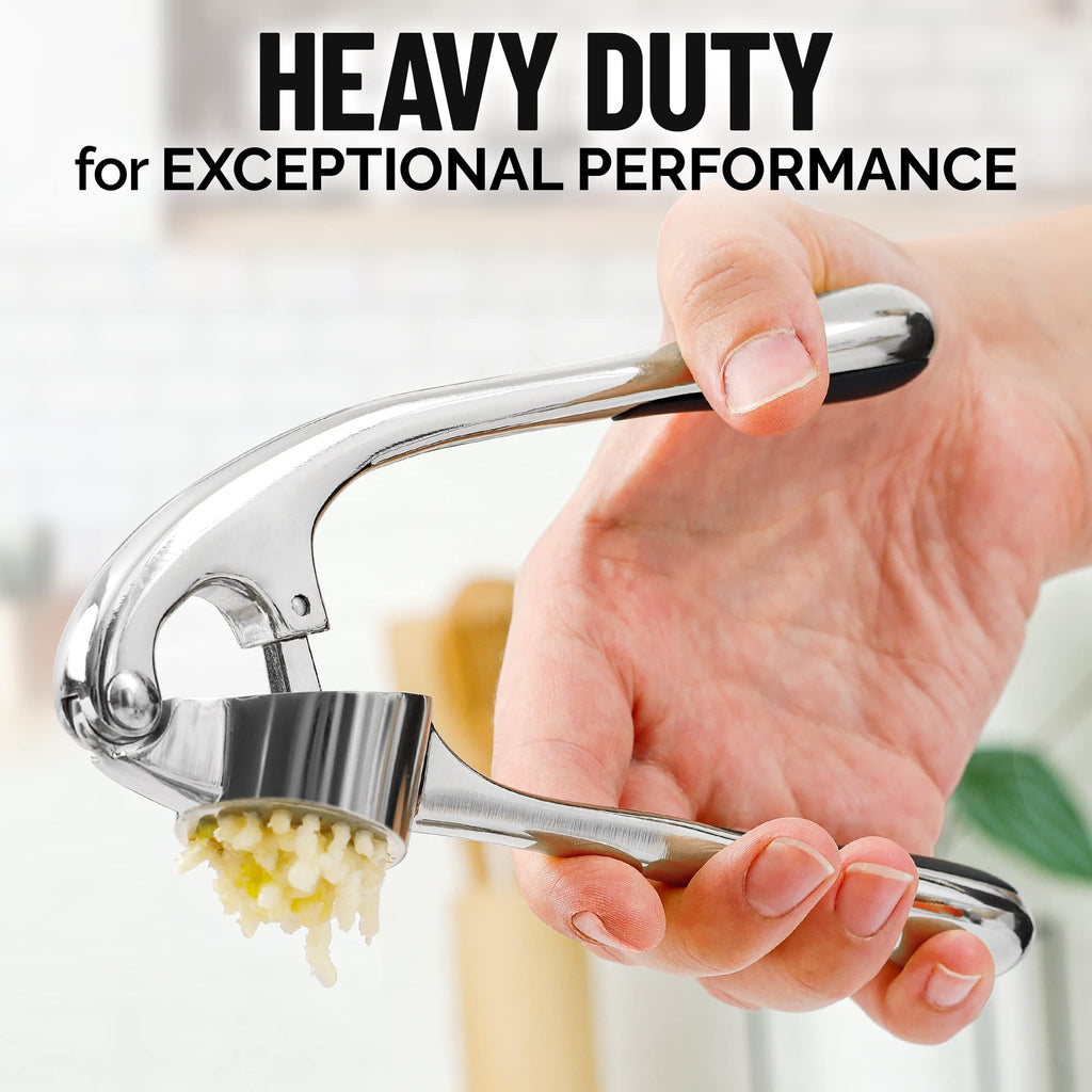 Zulay Kitchen Garlic Press with Soft, Easy to Squeeze Ergonomic Handle - Garlic Mincer Tool with Sturdy Design Extracts More Garlic Paste - Easy to Clean Garlic Crusher and Ginger Press (Chrome)