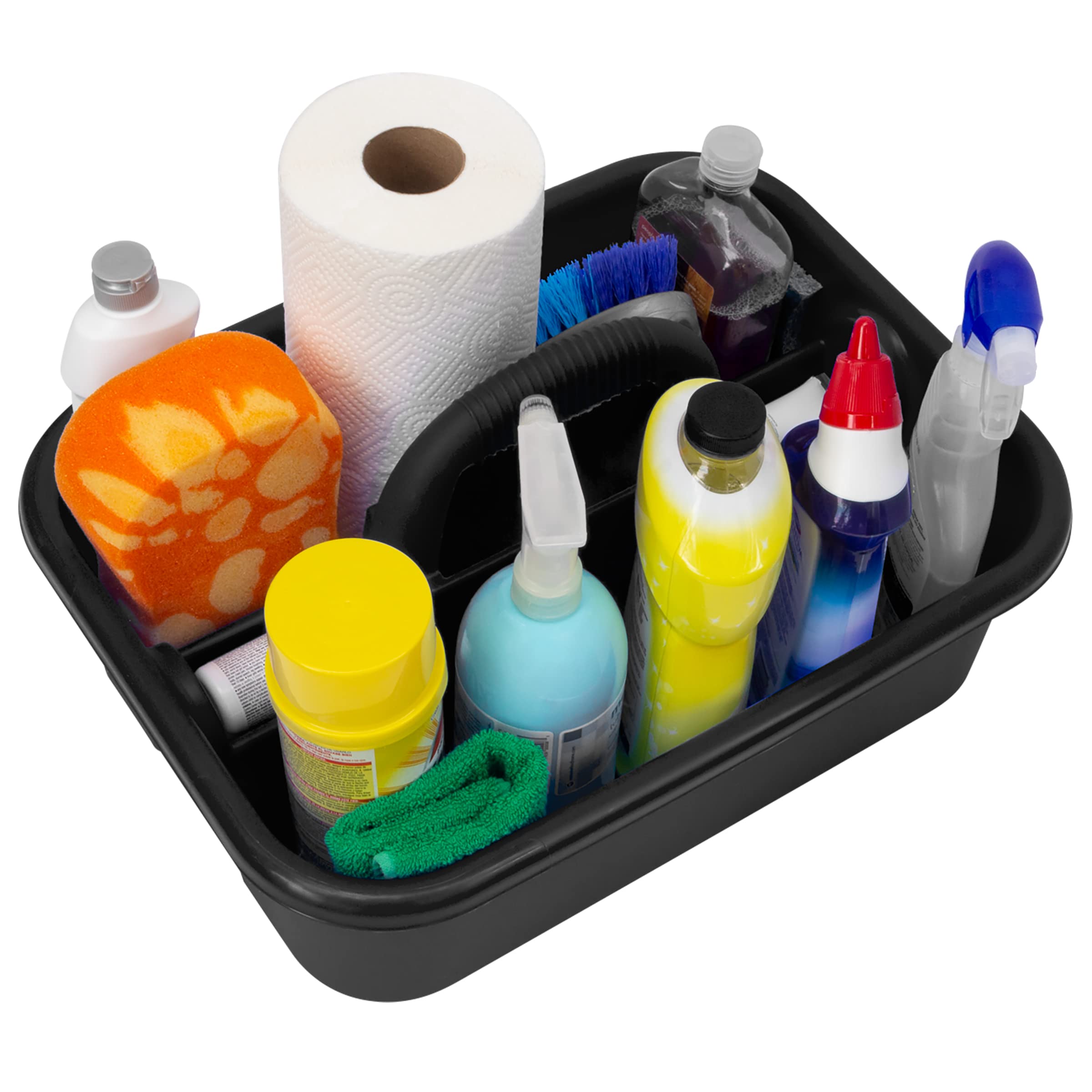 Akro-Mils 09185 Plastic Tote Tool & Supply Cleaning Caddy with Handle, 18-3/8-Inch x 13-7/8-Inch x 9-Inch, Black