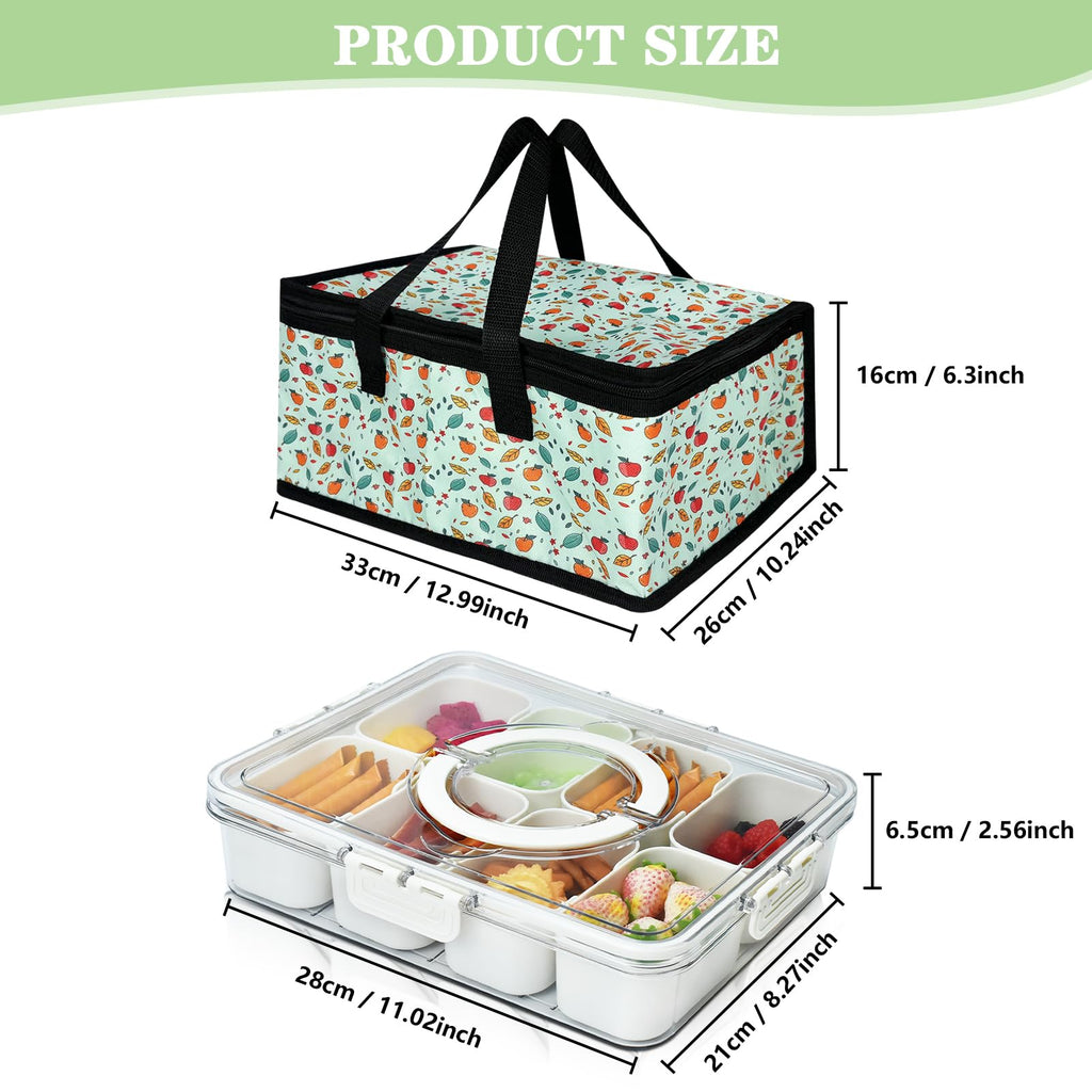 Artcome Sealed Divided Serving Tray with Handle, 8 Compartments, & Carry Bag - Ideal for Organizing and Carrying Snacks and Appetizers - Perfect for Outdoor Dining, Picnics, BBQs, Gatherings & Leisure