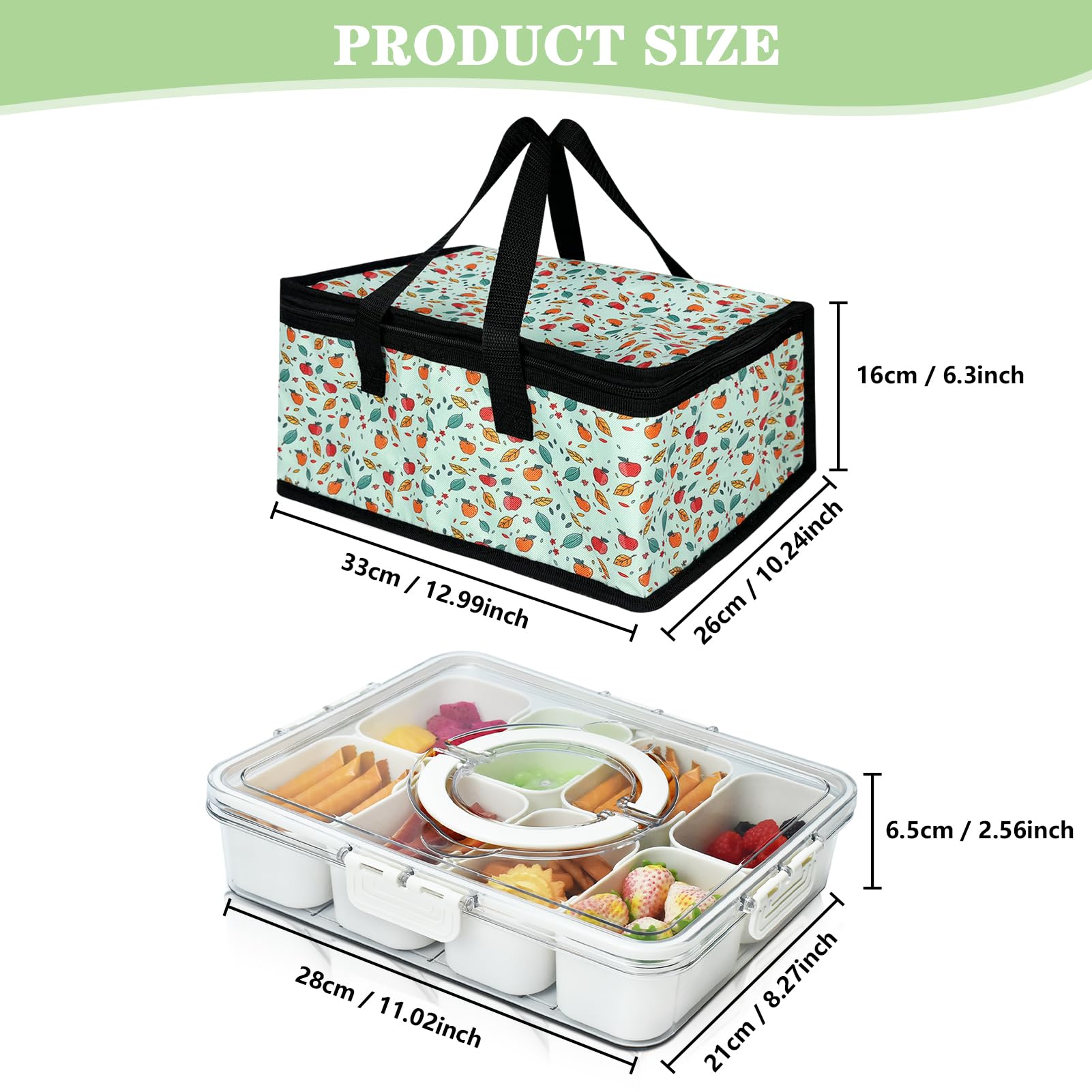 Artcome Sealed Divided Serving Tray with Handle, 8 Compartments, & Carry Bag - Ideal for Organizing and Carrying Snacks and Appetizers - Perfect for Outdoor Dining, Picnics, BBQs, Gatherings & Leisure