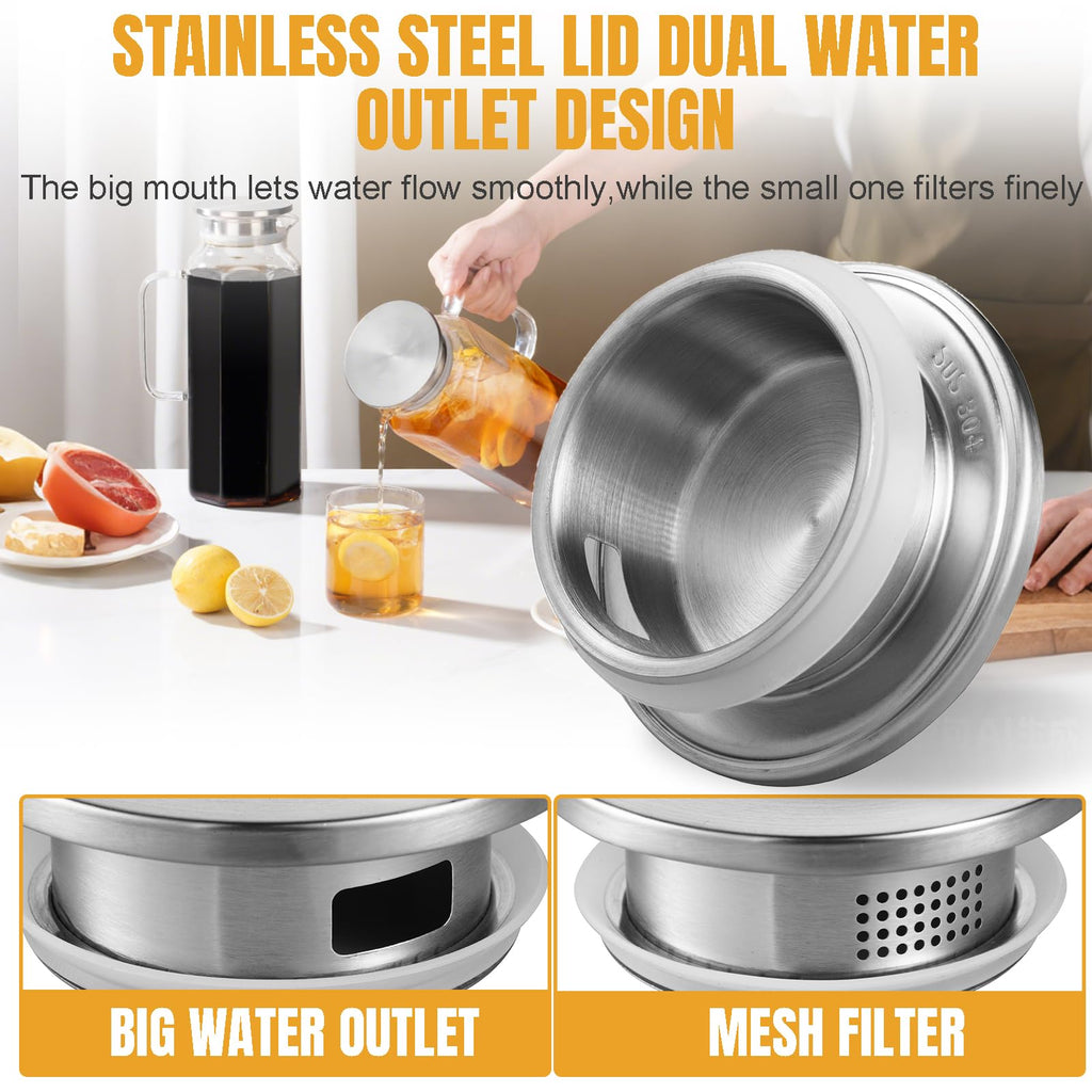 1 Gallon 128oz Square Glass Pitcher with Lid and Handle, Water Pitchers with Handle for Fridge, Borosilicate Glass Carafe with vertical stripe design for Hot/Cold Drink.