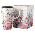Topadorn Ceramic Mug with Lid Coffee Mug with Gift Box Latte Mug Coffee Cup,17oz.Pink Garden