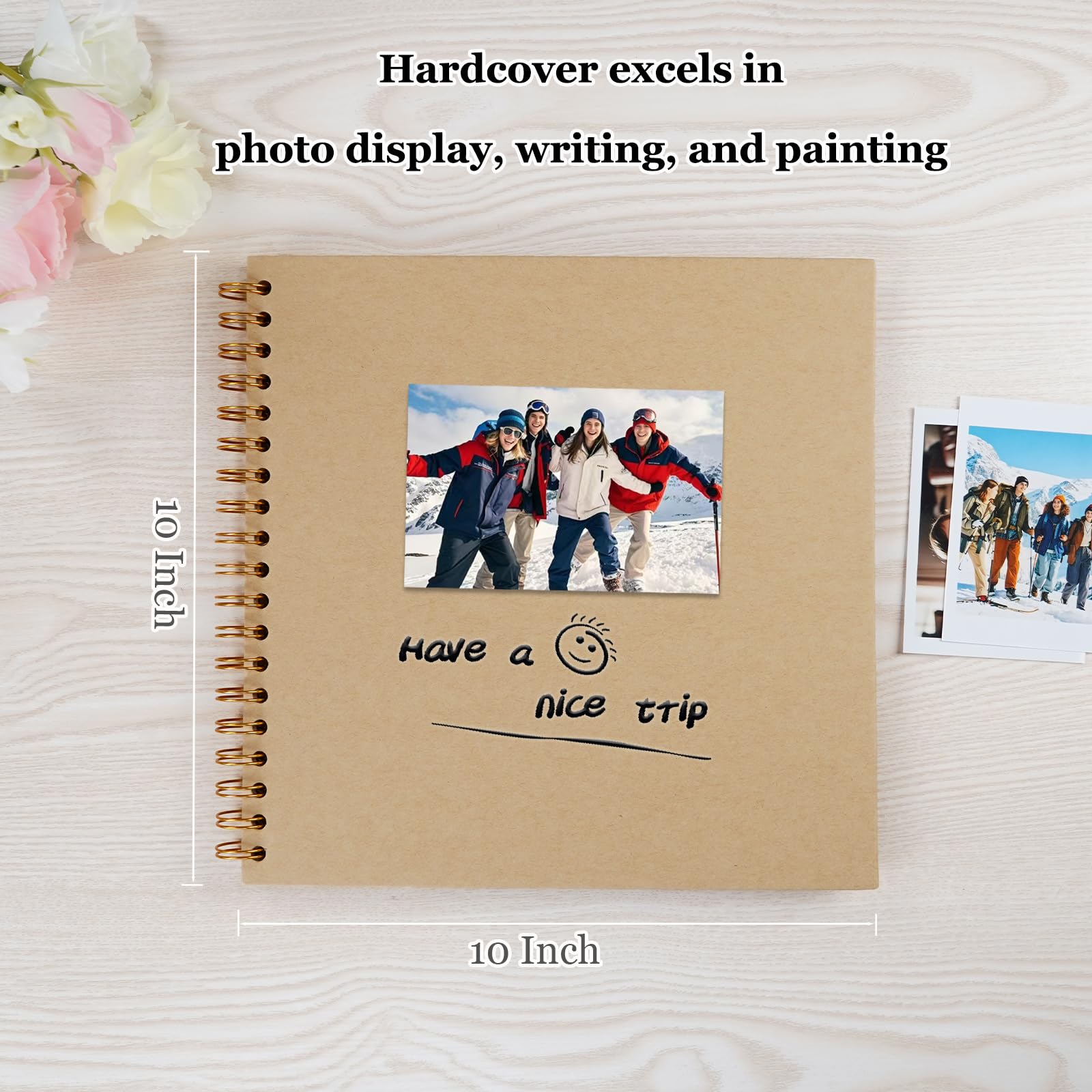 Finksy 10 x 10 Inch DIY Scrapbook Photo Album Brown 40 Pages Hardcover Kraft Blank Memory Book for Wedding and Anniversary Family