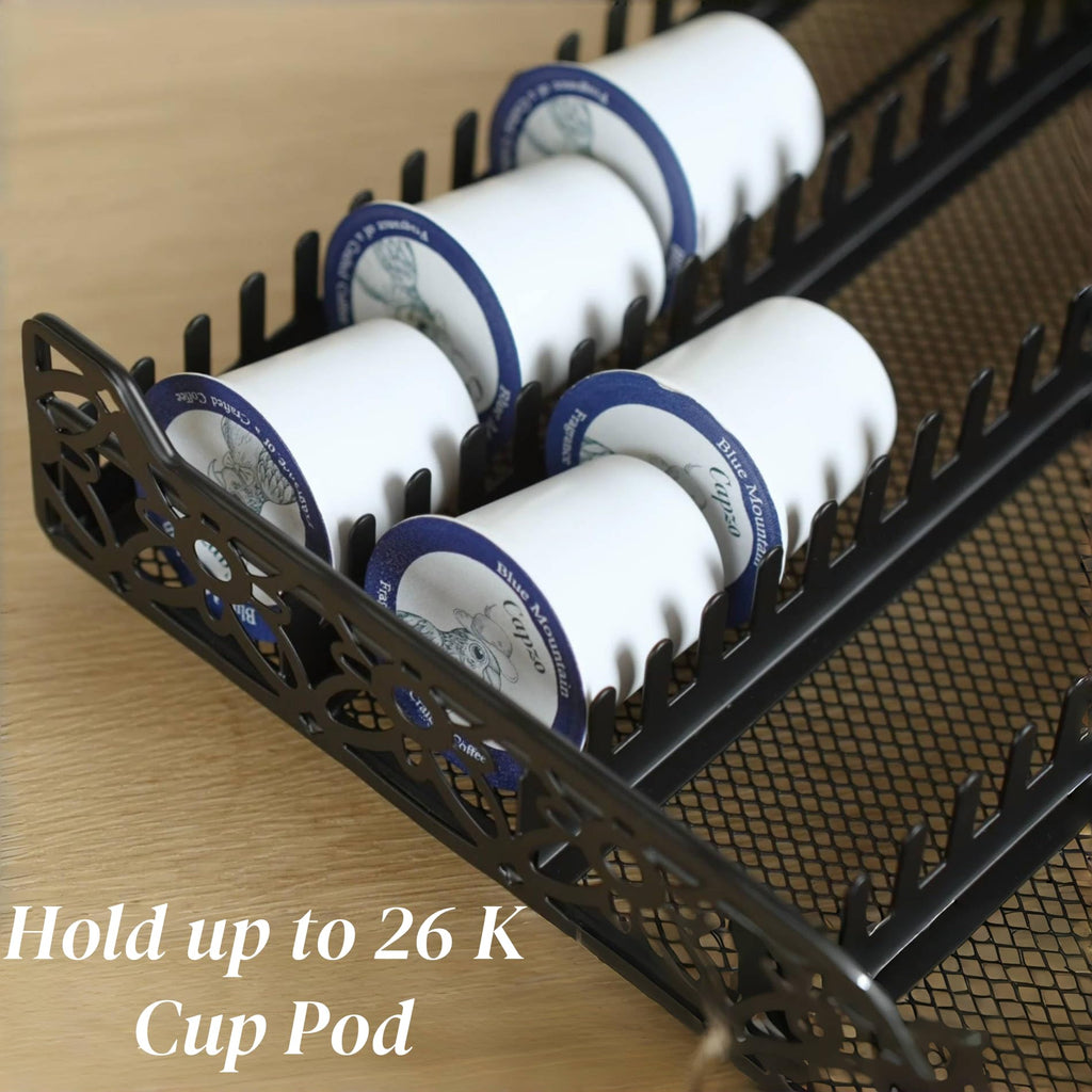 RECAPS Crystal Tempered Glass Organizer Drawer Holder Compatible with Nespresso Vertuo Capsules, K Cup Pod Drawer Coffee Maker Machine Stand.