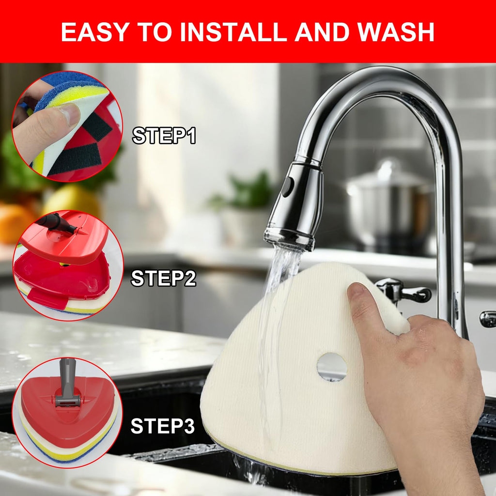 Spin Mop Head Refill for Vileda EasyWring 1 Tank, 2 Magic Scrubber Sponge Brushes Head Replacement with 1 Base and 1 Connector for Bathroom, Kitchen, Glass and Various Hard Surfaces