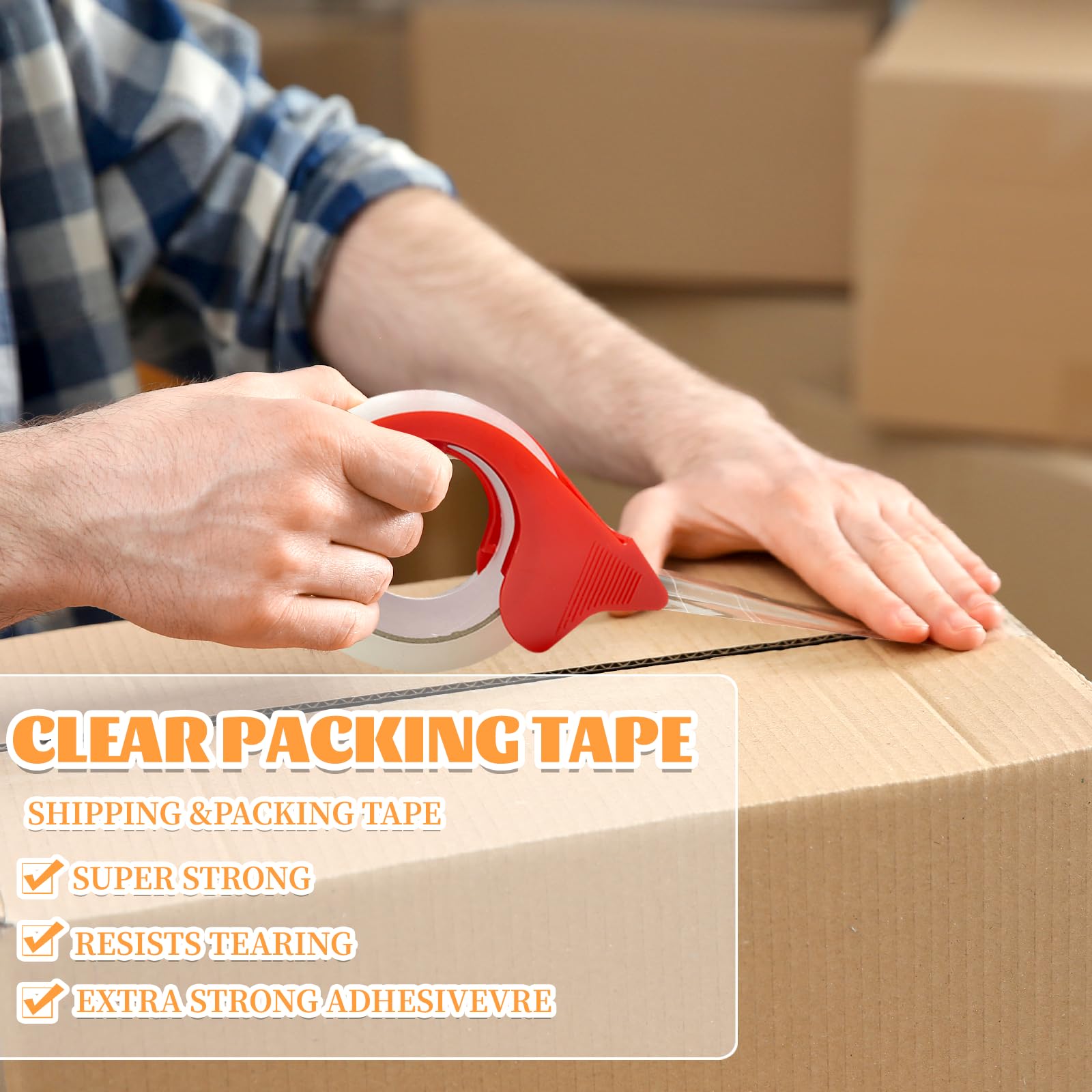 Heavy Duty Packing Tape, 6 Rolls Clear Packaging Tape with 1 refillable Dispenser, 1.88 Inches x 55 Yards, Designed for Shipping and Moving, Shipping and Packing